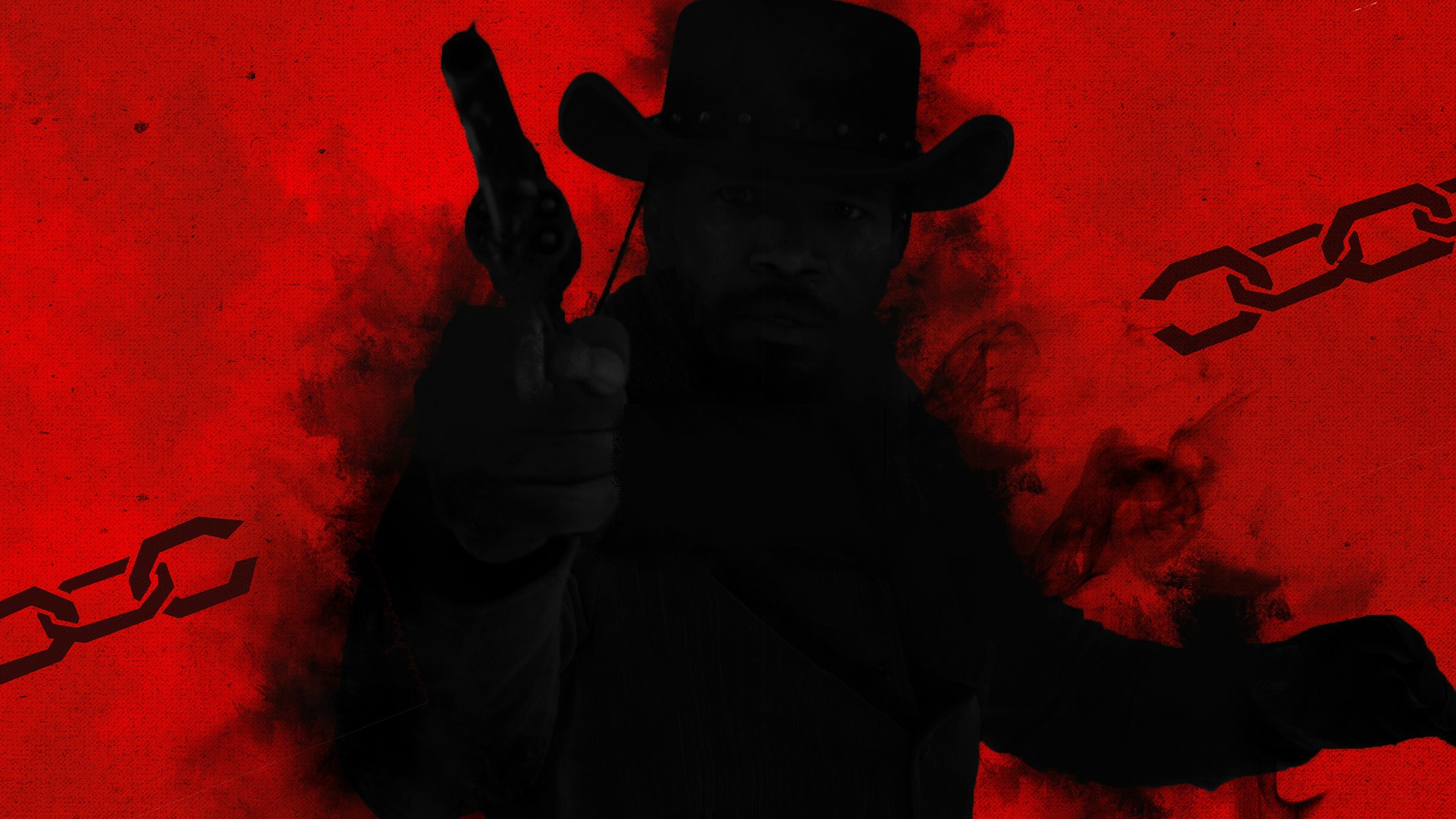 Django Unchained Movie Poster Red Background Movies Dark Gun Silhouette 1920x1080