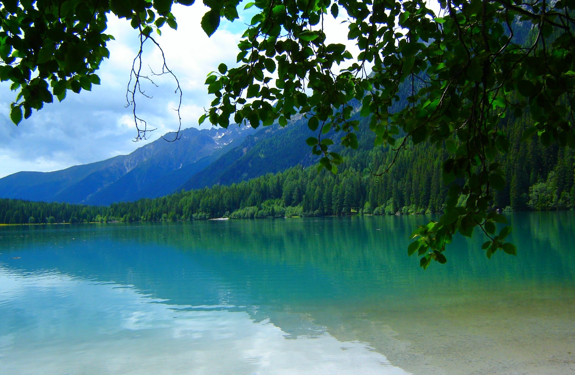 Nature Landscape Lake Forest Leaves Mountains Tyrol Italy Water Green Trees Summer 2000x1303