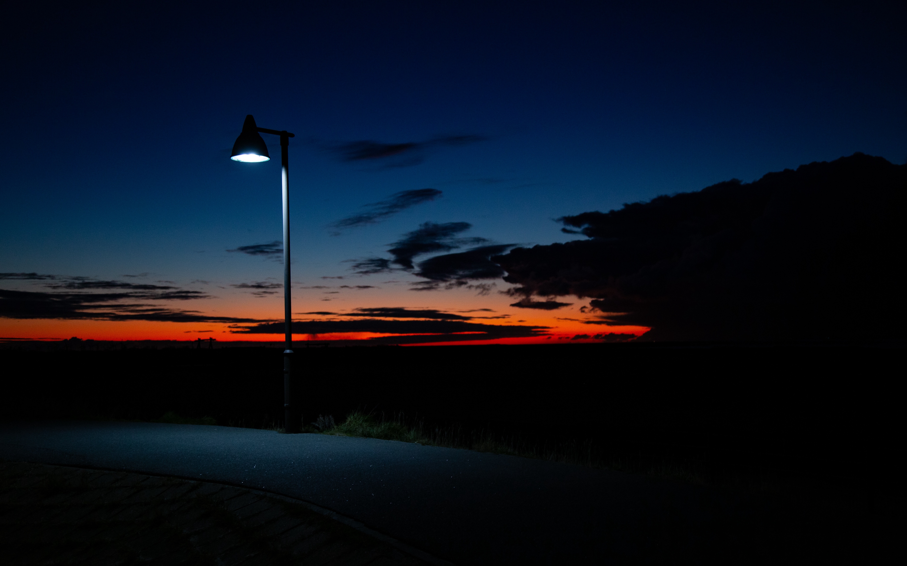 Night Lights The Darkness Road Street Light Sunset Skyscape Clouds 3840x2400