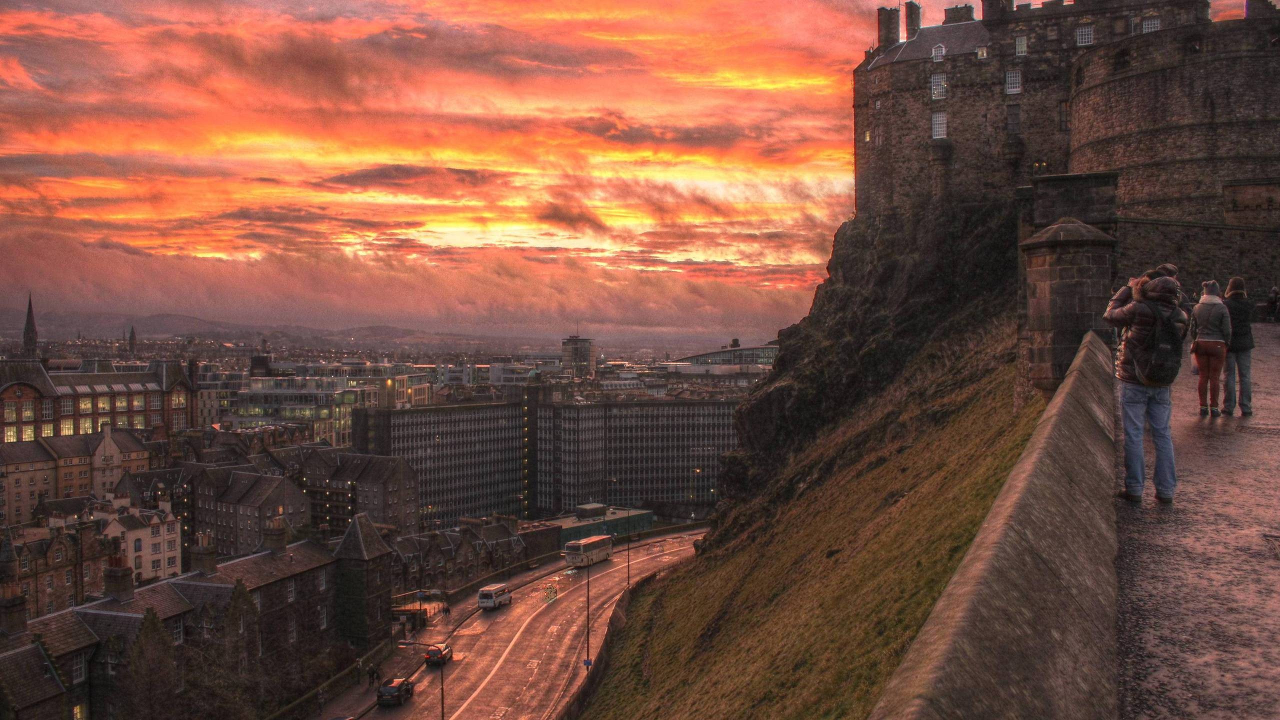 Sky City Sunset Edinburgh Scotland Building Architecture HDR UK Castle 2560x1440