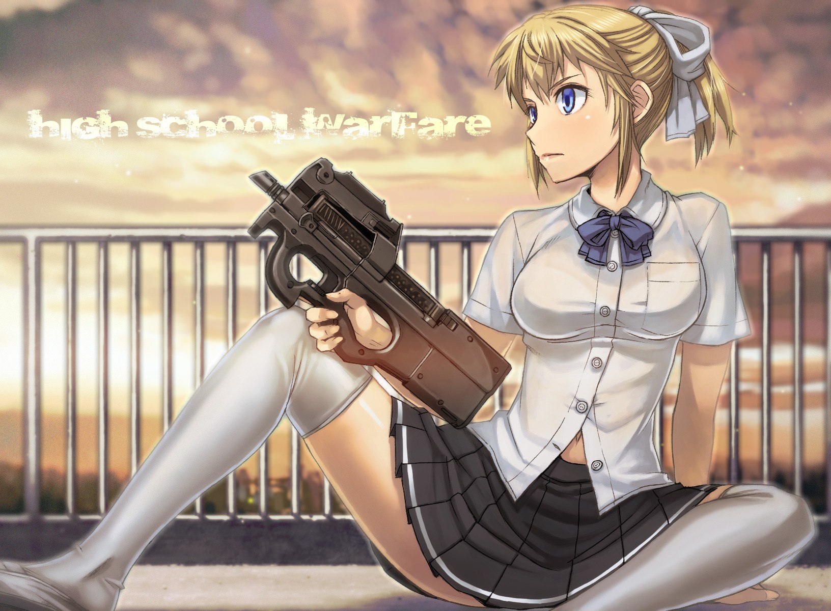 Weapon Anime Anime Girls Short Skirt FN P90 Knee Highs Schoolgirl 1632x1200
