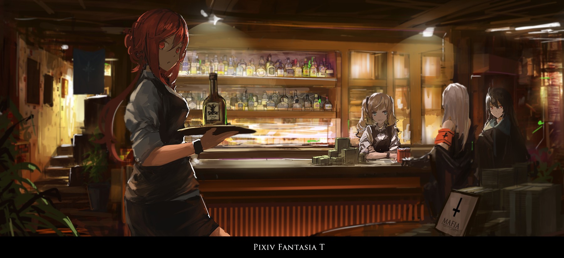 Pixiv Fantasia Pixiv Fantasia T Archer Natus Original Characters Long Hair Bottles Bar Anime Girls A 1800x824