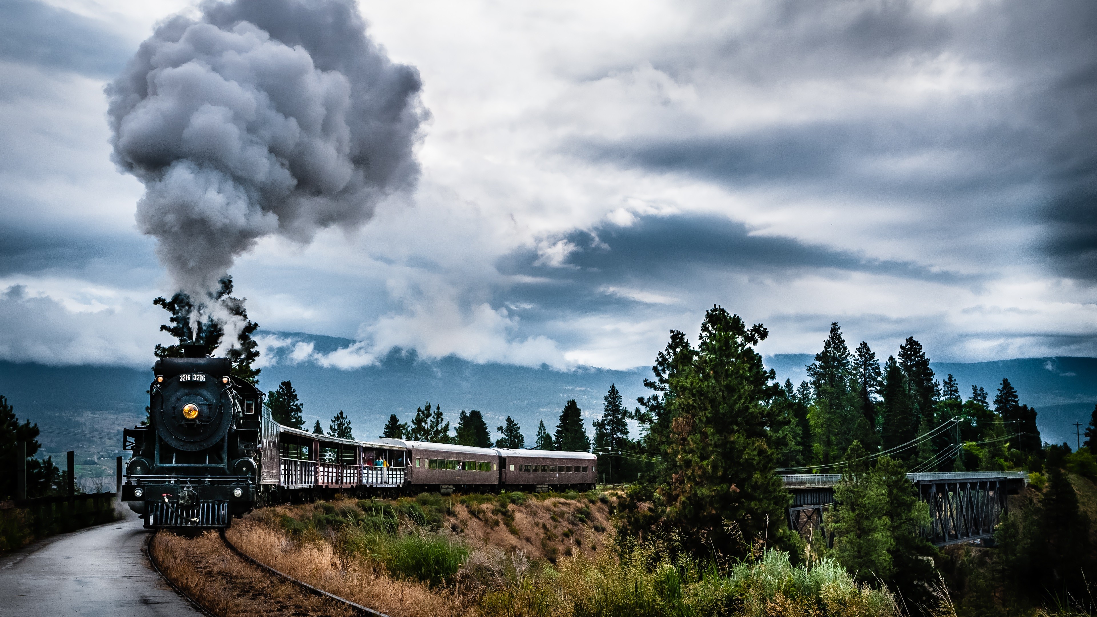 Train Trees Steam Locomotive 3840x2160