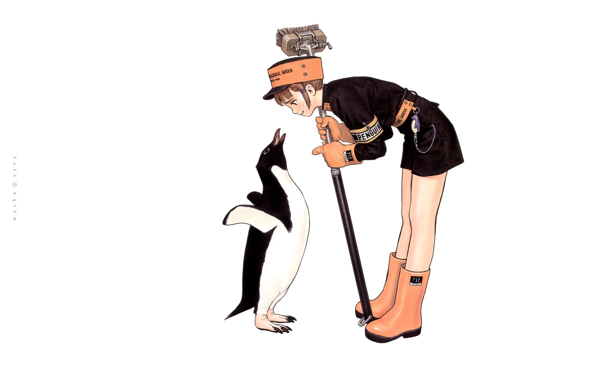 Murata Range Original Characters Anime Girls Penguin Animals Simple Background Anime 1920x1200