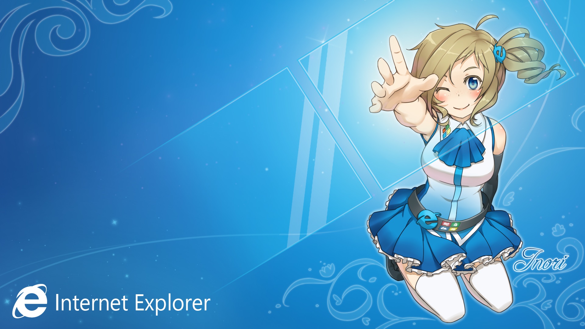 Aizawa Inori Internet Explorer Anime Girls Anime Blue Blue Background Shapes 1920x1080