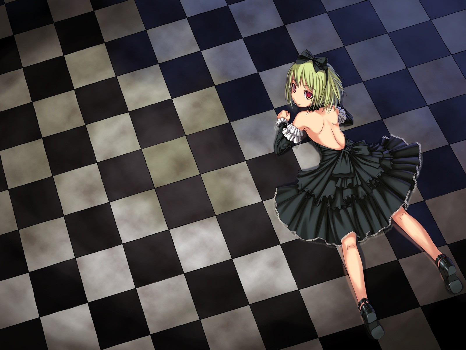 Anime Anime Girls Original Characters Gothic Lolita Fashion Twintails Checkered Chess Floor 1600x1200