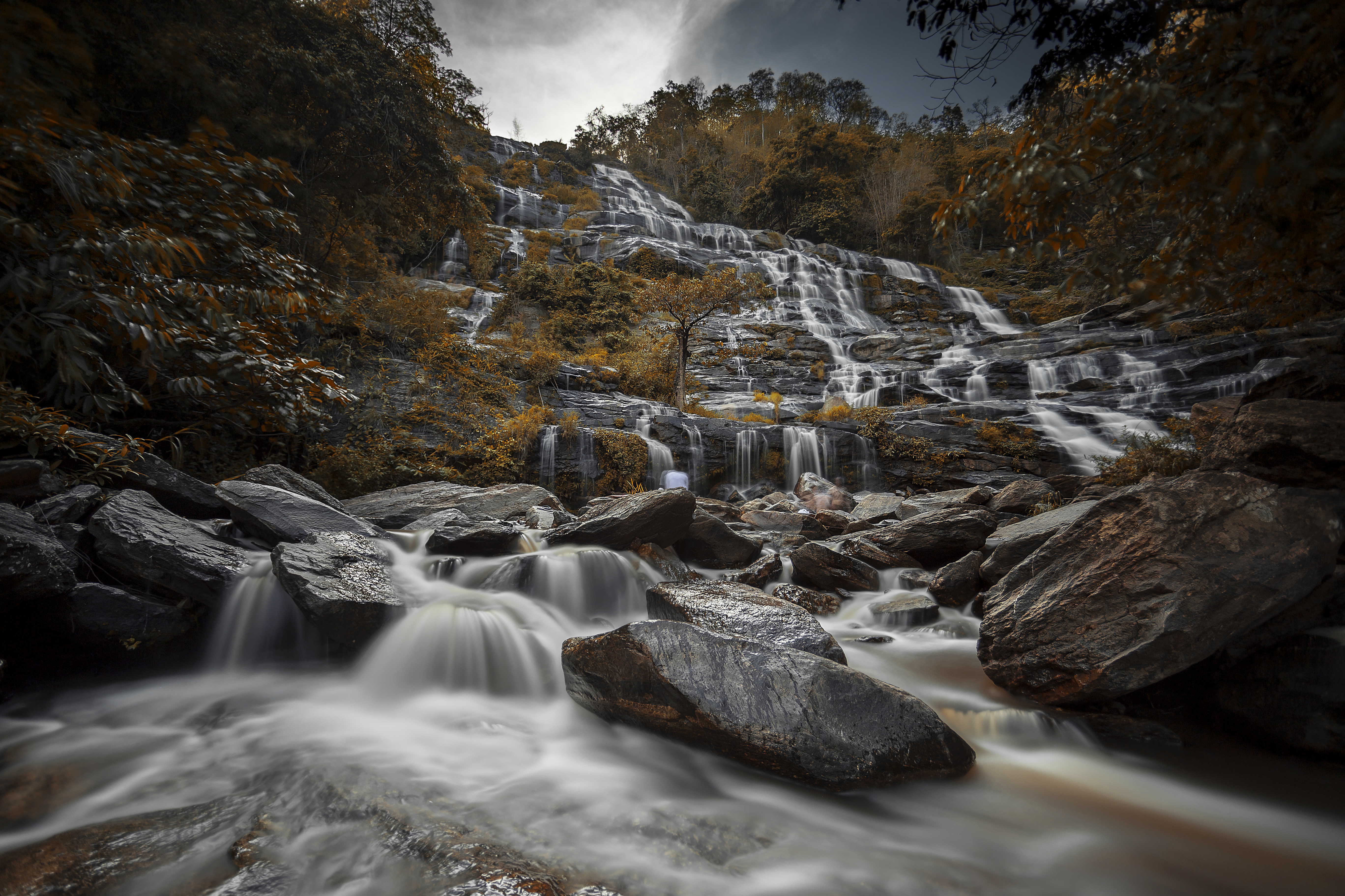 Waterfall Fall Thailand Nature Stream Boulder 5472x3648