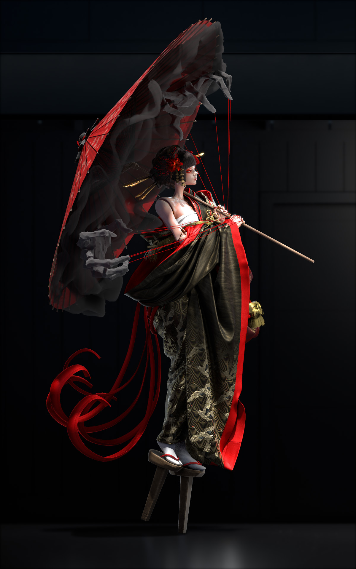 Puppets Japanese Umbrella Kimono Hands Demon Joint 1200x1920