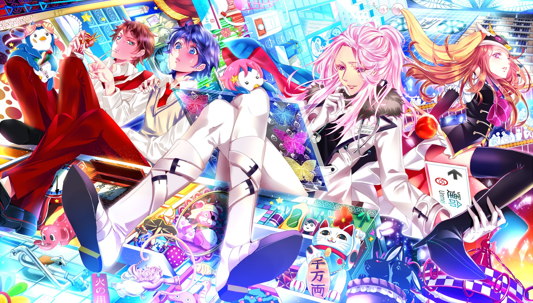 Mawaru Penguindrum Takakura Himari Anime Girls Anime Boys Legs Colorful Pink Hair 1800x1026