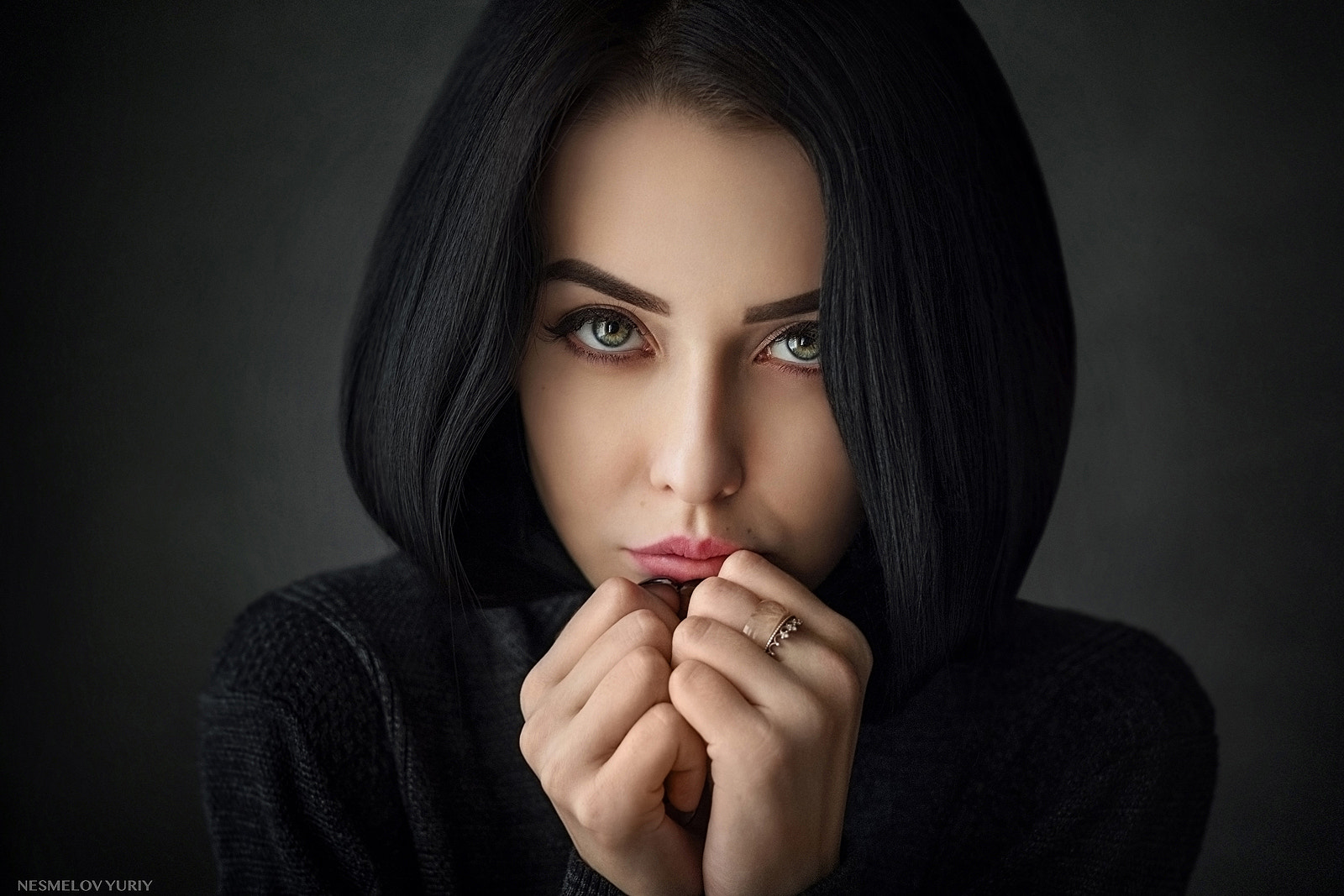 Yuriy Nesmelov Women Dark Hair Shoulder Length Hair Straight Hair Looking At Viewer Green Eyes Makeu 1600x1067