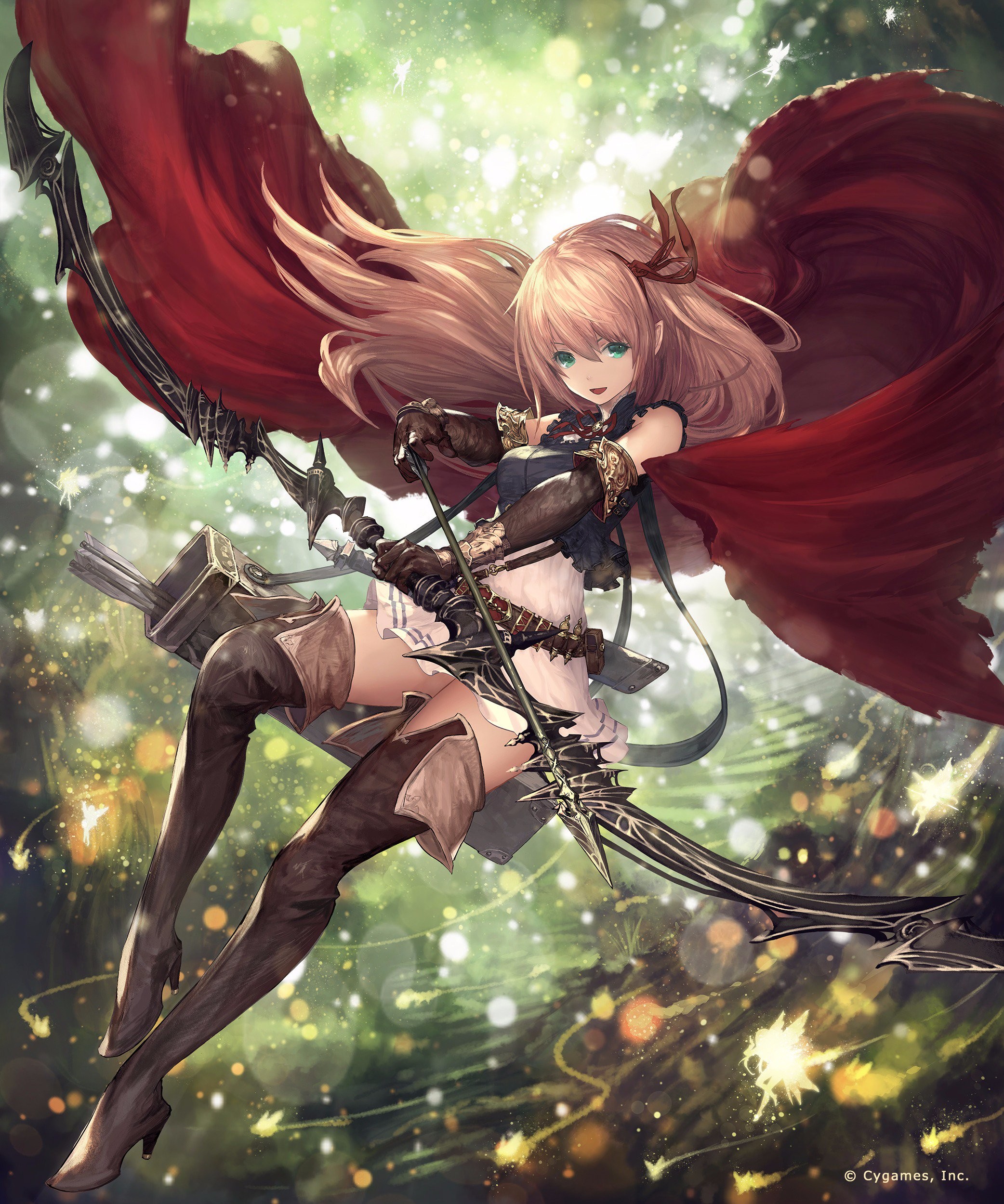 Anime Anime Girls Shadowverse Arisa Shadowverse Dress Weapon Bow Long Hair Blonde Green Eyes Elves A 2084x2500