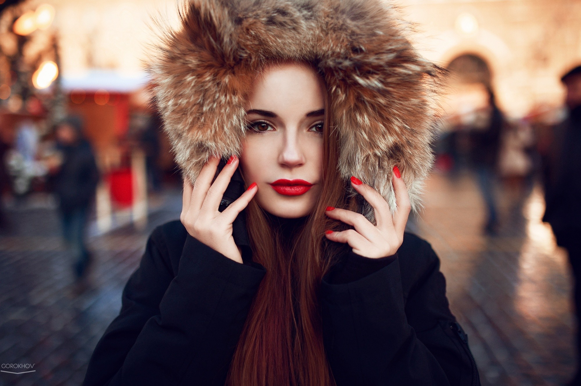 Women Model Redhead Face Red Lipstick Red Nails Fashion Women Outdoors Airbrushed Sasha Spilberg Iva 2000x1330