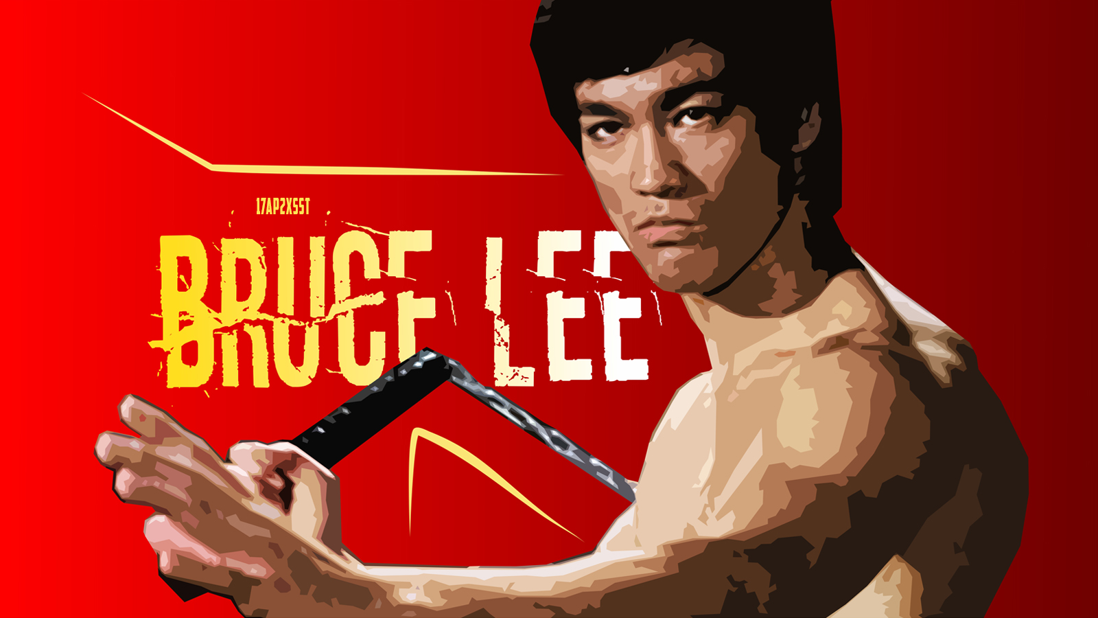 Bruce Lee Actor Kung Fu Portrait Nunchucks Red 1600x900