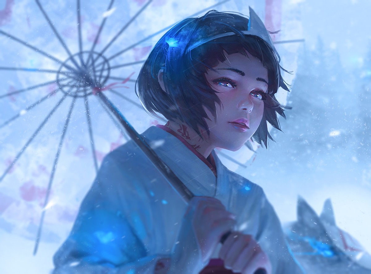 Digital Art Artwork Umbrella Noragami Nora Noragami Blue 1200x887