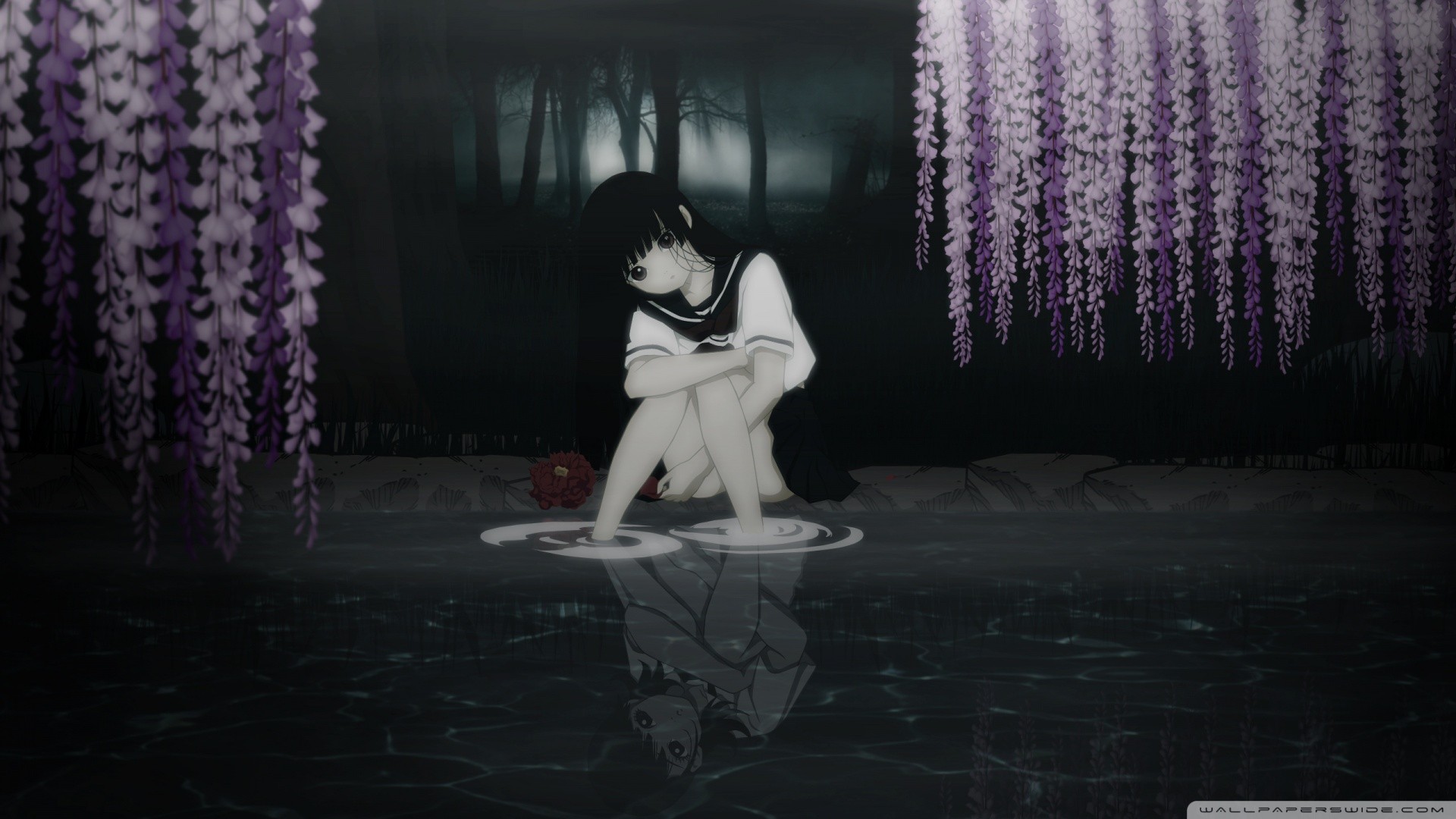 Anime Jigoku Shoujo Anime Girls Water Reflection Dark Hair 1920x1080