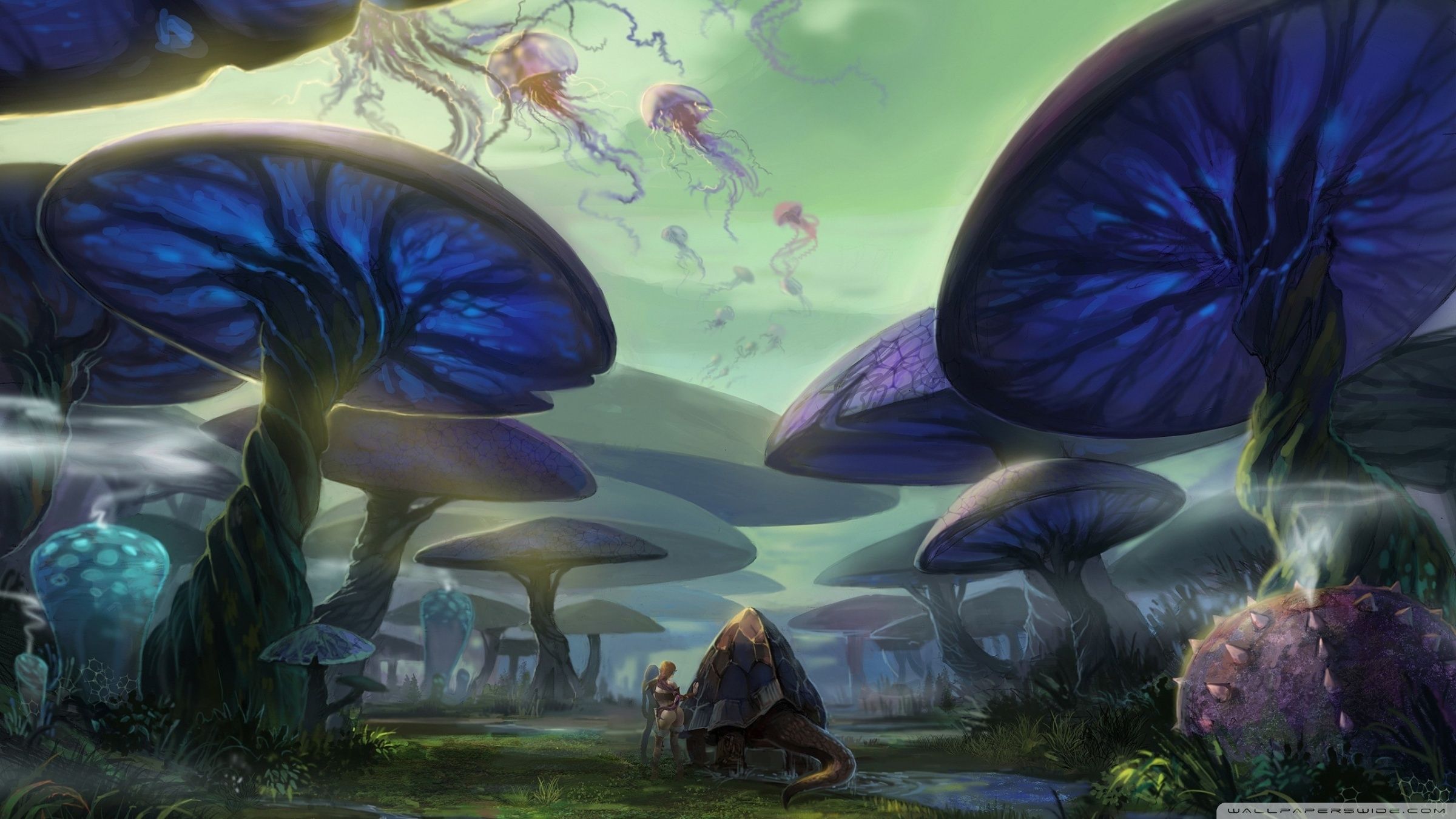 Digital Art Surreal Plants Magic Mushrooms Jellyfish Animals Fantasy Art Nature Mushroom 2400x1350