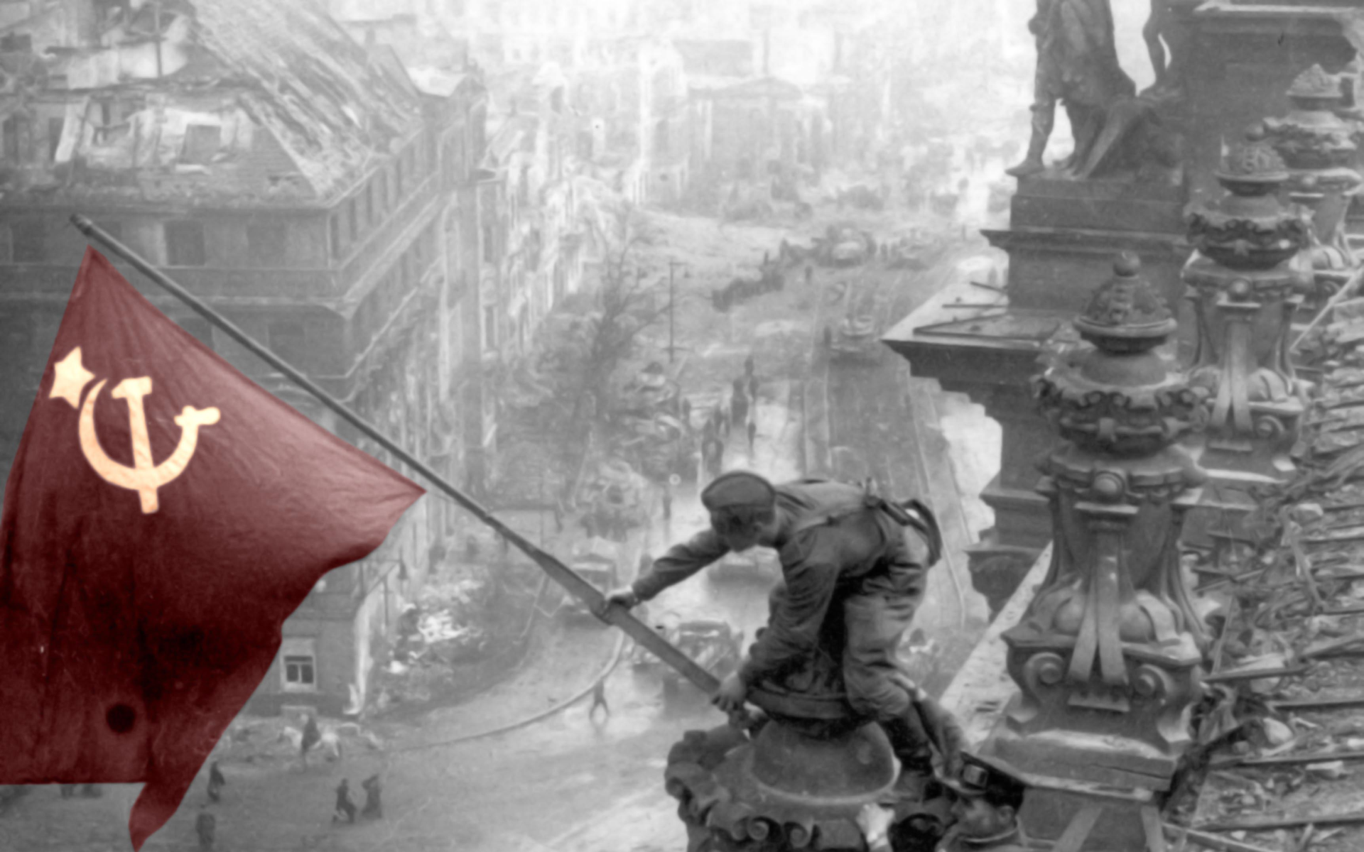USSR Photography Selective Coloring Flag Ruin War World War Ii Berlin Hammer And Sickle Reichstag Re 1920x1200