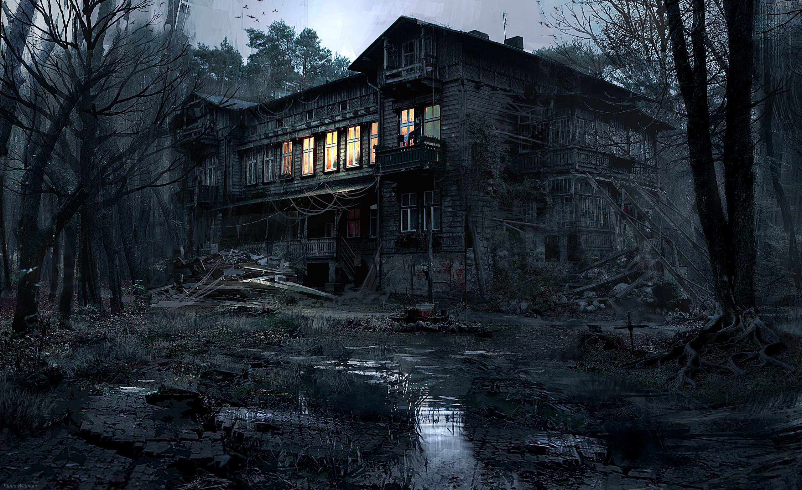 House Selective Coloring Abandoned Haunted Mansion Photo Manipulation 2560x1566