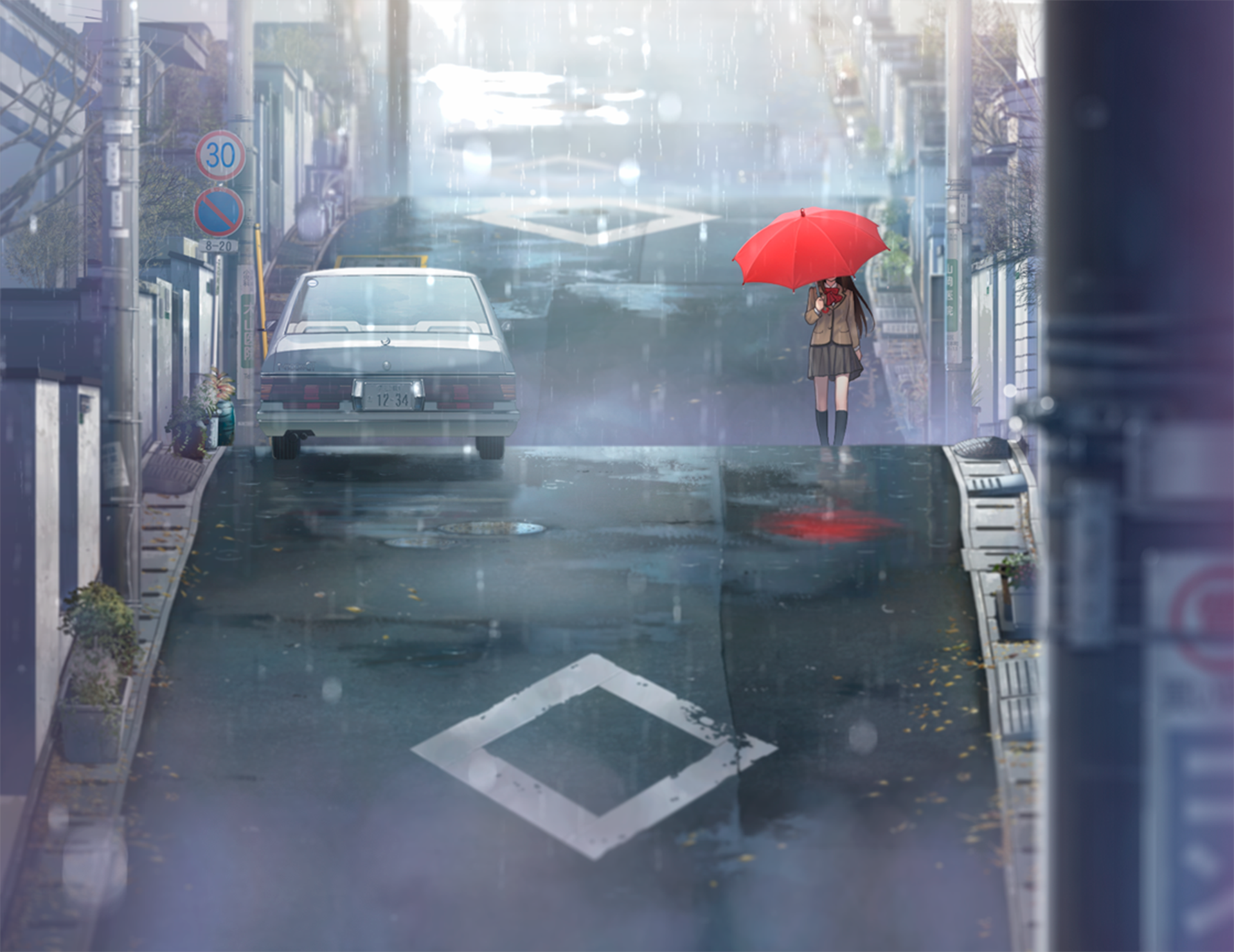 Anime Girls Anime Aozaki Aoko Umbrella Schoolgirl Rain Street Manga Mahoutsukai No Yoru Urban Moesca 1920x1481