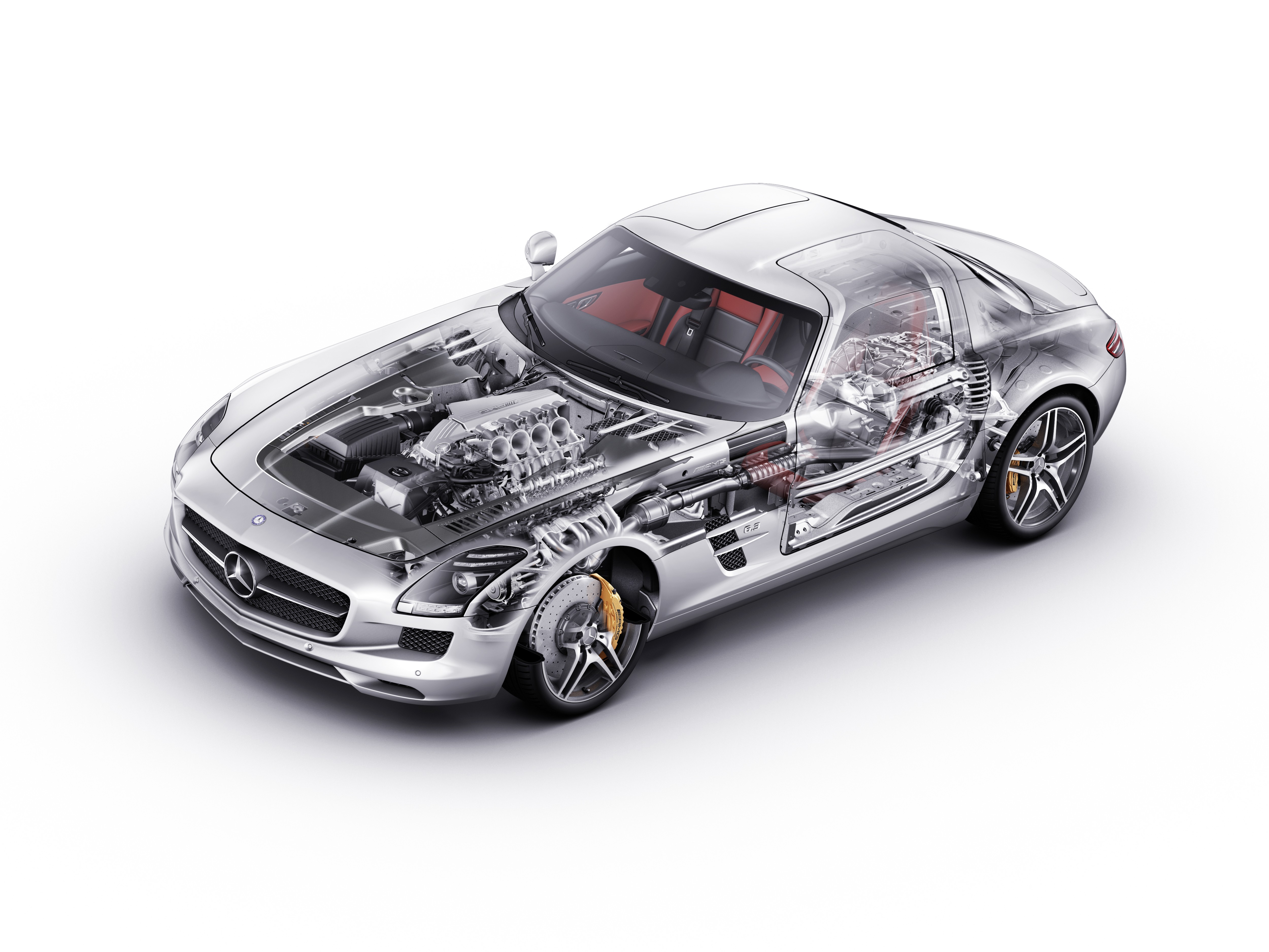 Car Vehicle Mercedes Benz Roadster Mercedes Benz SLS AMG White Background Engines Technology Transpa 5000x3750