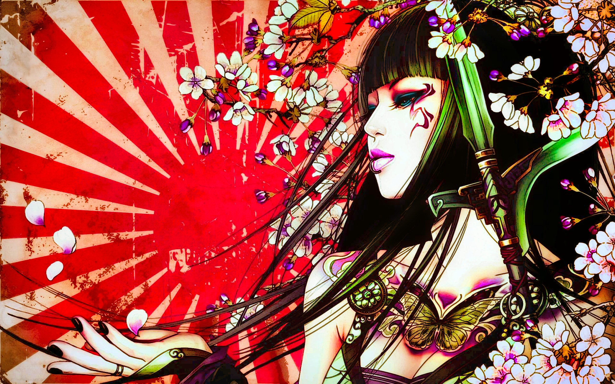 Colorful Geisha Oriental Artistic Asian Fantasy Tattoo 2560x1600
