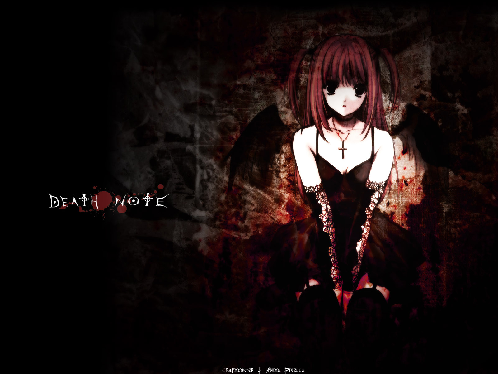 Misa Amane Anime Death Note Girl Dress Black Dress Thigh Highs Gothic Cross Glove Long Hair Wings Bl 1600x1200