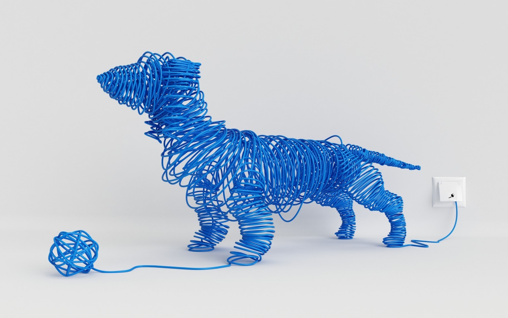 Animals Minimalism Dog Blue Wires Electricity White Background Imagination Ball 1680x1050