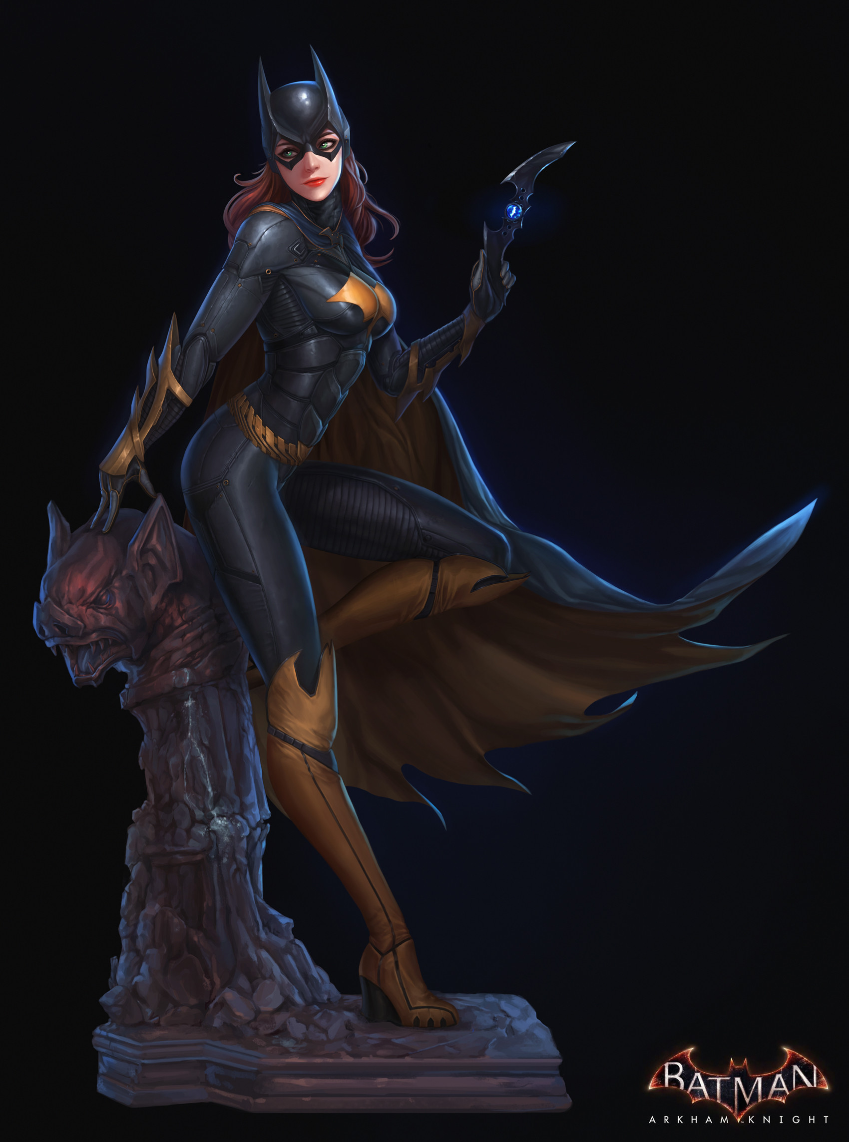 Yong Jun Park Drawing DC Comics Batman Batman Arkham Knight Women Mask Redhead Long Hair Leather Sta 1700x2287