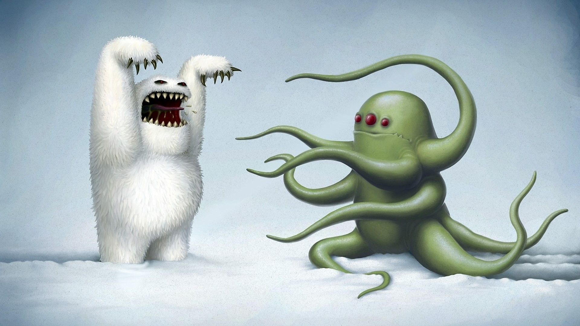 Digital Art Creature Polar Bears Roar Fangs Fantasy Art Snow Tentacles 1920x1080