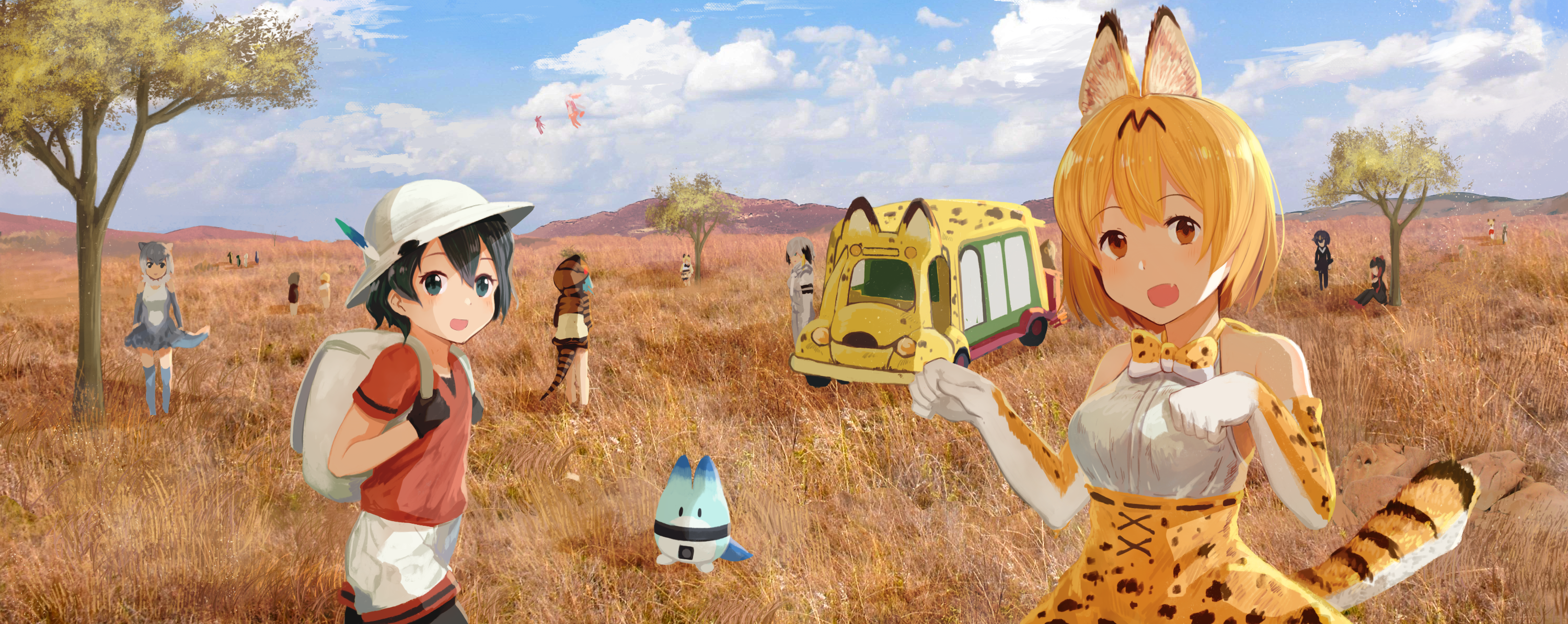 Serval Kemono Friends Shoebill Kemono Friends Kaban Kemono Friends 3000x1195