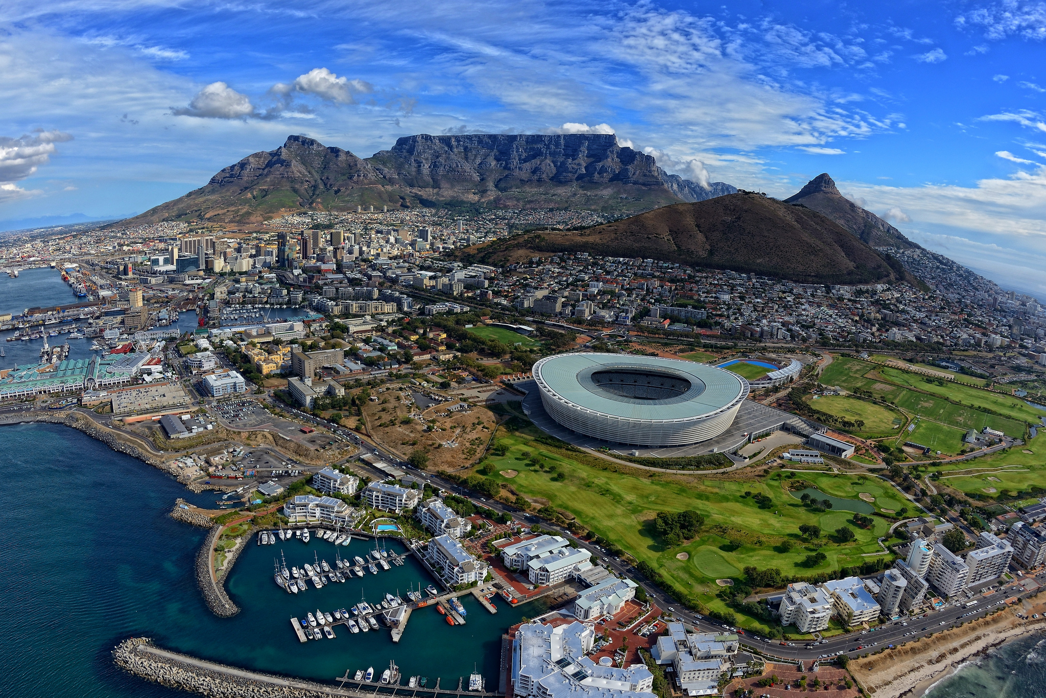 Cape Town Table Mountain Stadium South Africa Cityscape Coast Mountain Sky 2048x1367