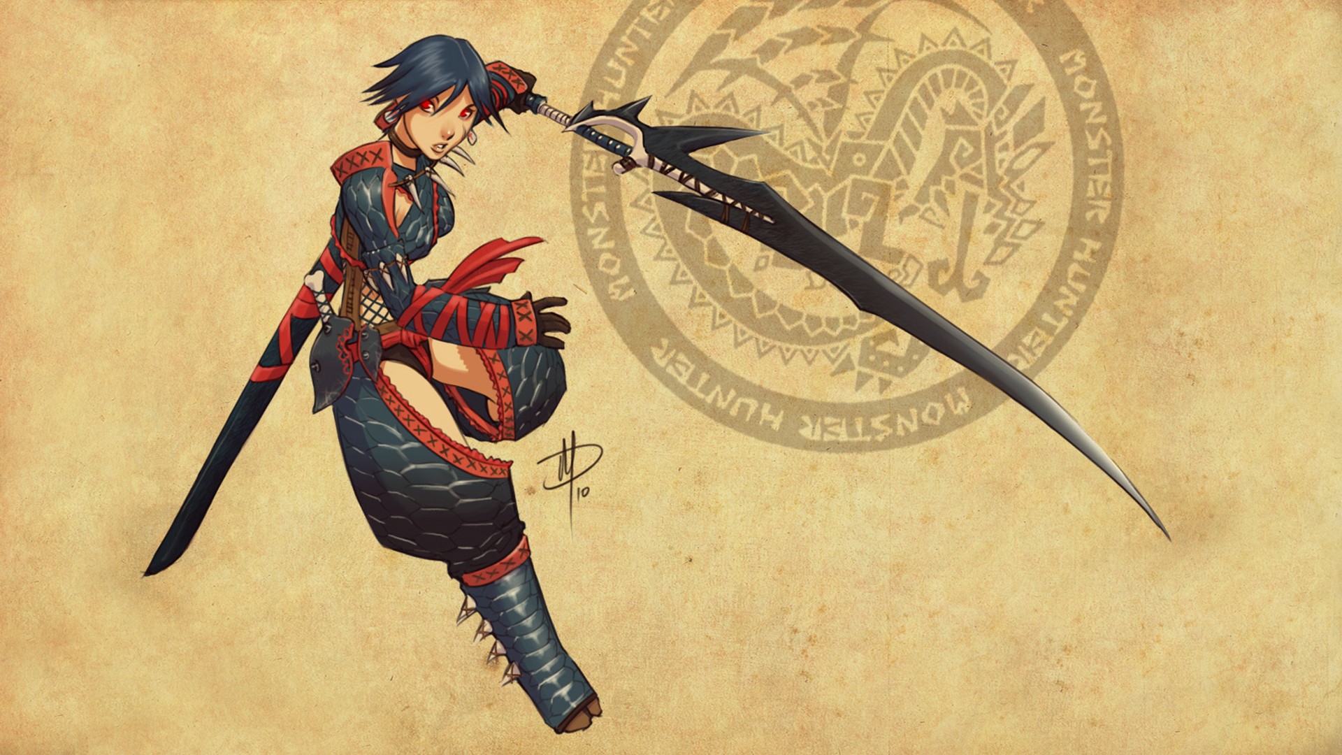 Monster Hunter Nargacuga Anime Girls Fantasy Girl Weapon 1920x1080