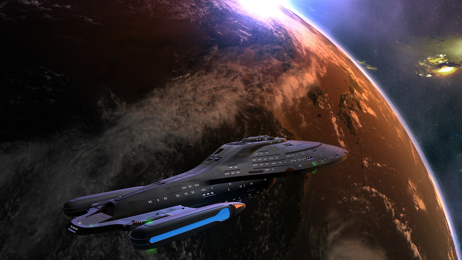 Star Trek USS Voyager Planet Space Spaceship Star Trek Voyager Star Trek Ships Digital Art Science F 1920x1080