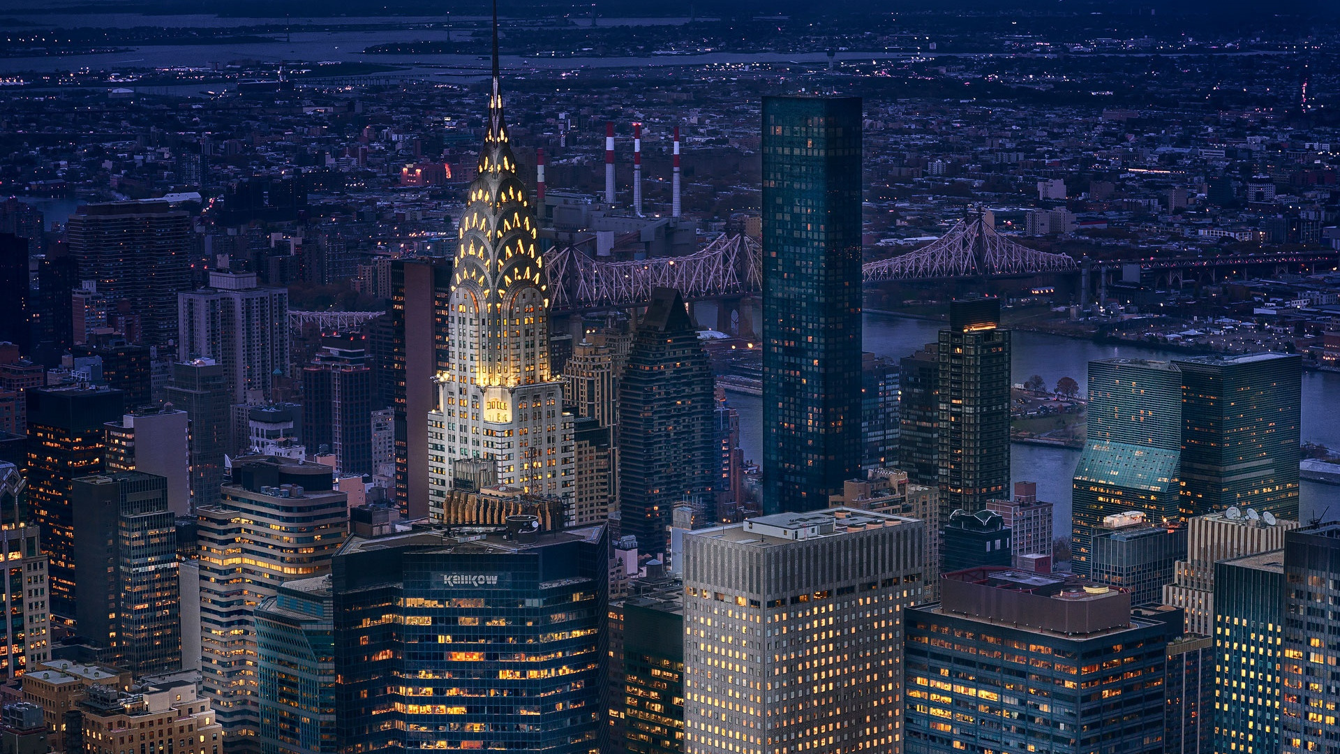Architecture Building Skyscraper Cityscape New York City USA Manhattan Night Bridge Lights Chrysler  1920x1080