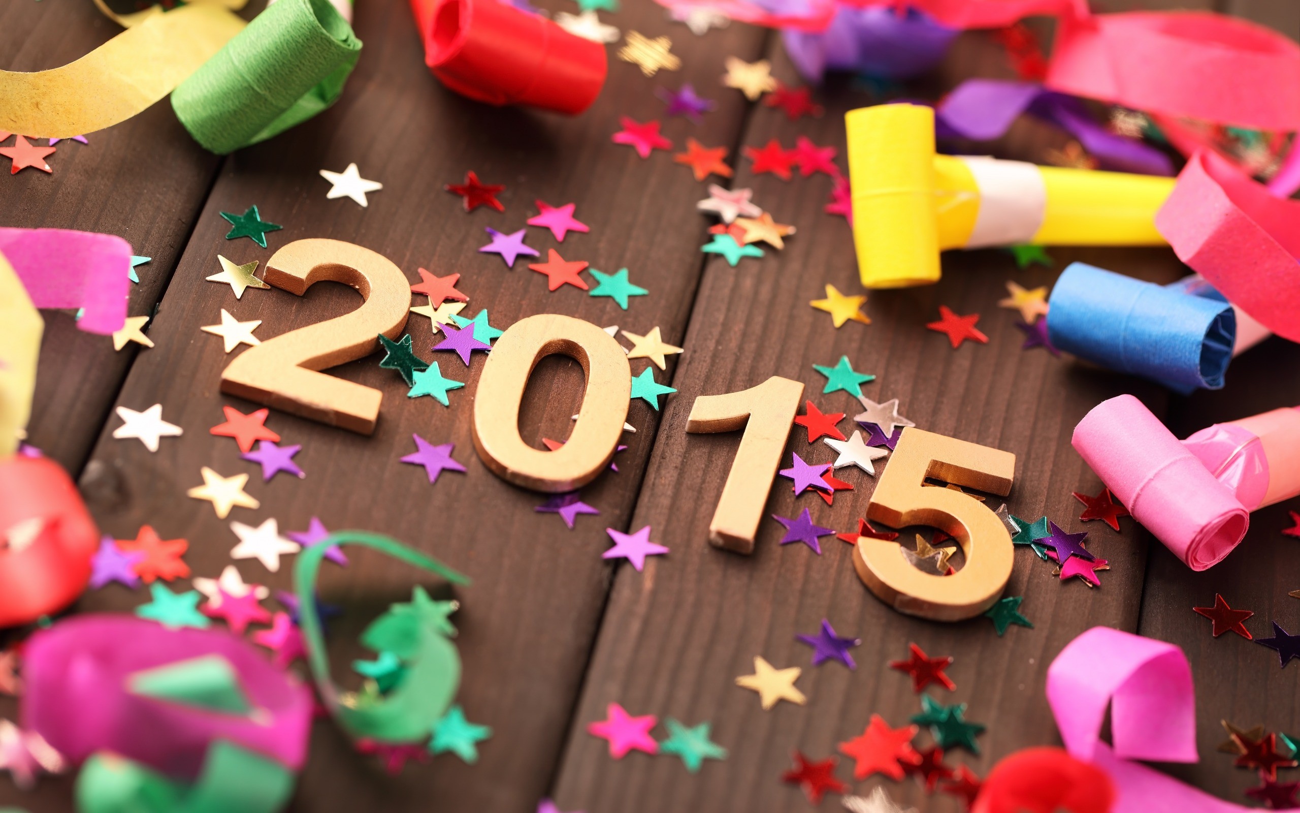 New Year 2015 Decorations Wooden Surface Stars 2560x1600
