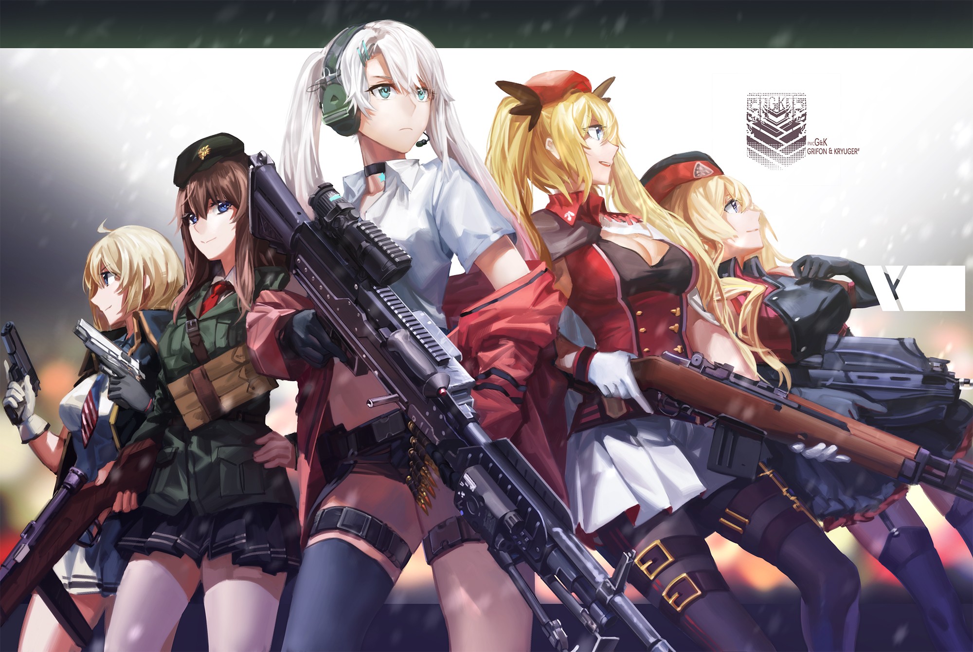 Anime Anime Girls Girls Frontline Gun Headphones Uniform Weapon Long Hair Short Hair Blonde Brunette 2000x1340