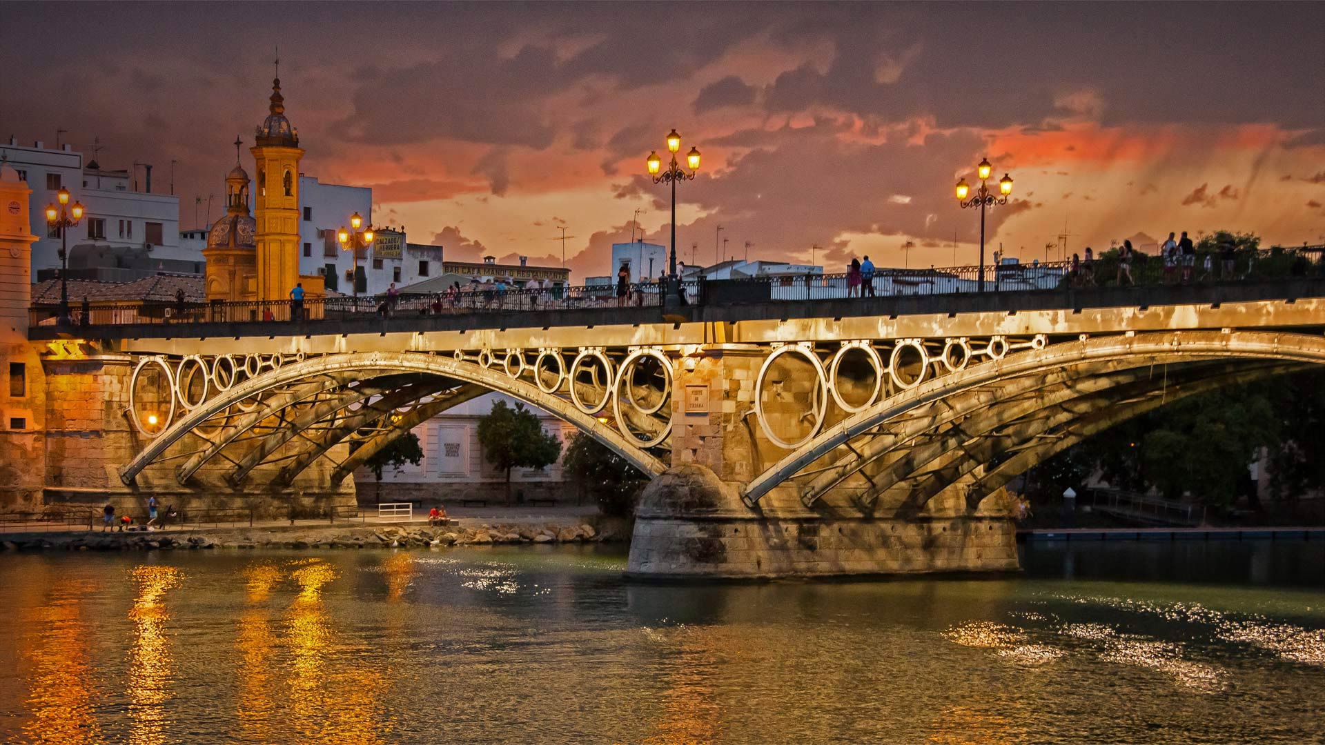 Sky City River Bridge Spain Sevilla 1920x1080