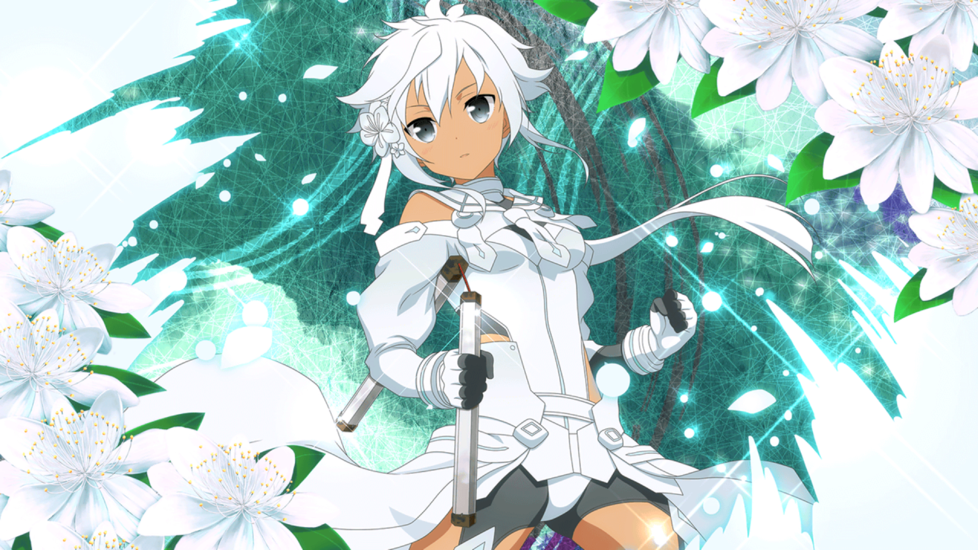 White Cherry Plum White Hair Gray Eyes Nunchucks 1920x1080