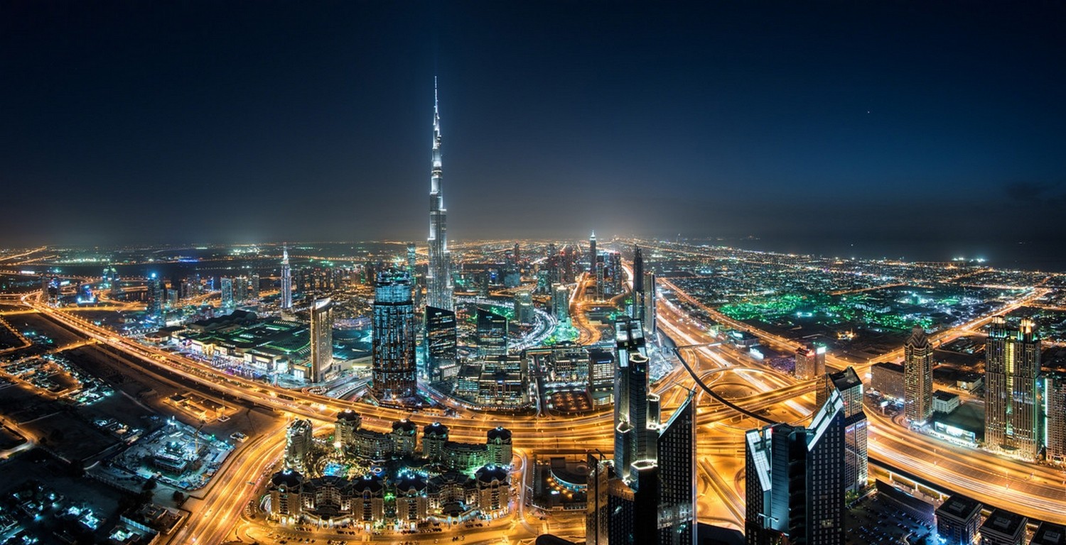 Landscape Cityscape Dubai Skyscraper Night Lights Mist United Arab Emirates Highway Burj Khalifa Arc 1500x768