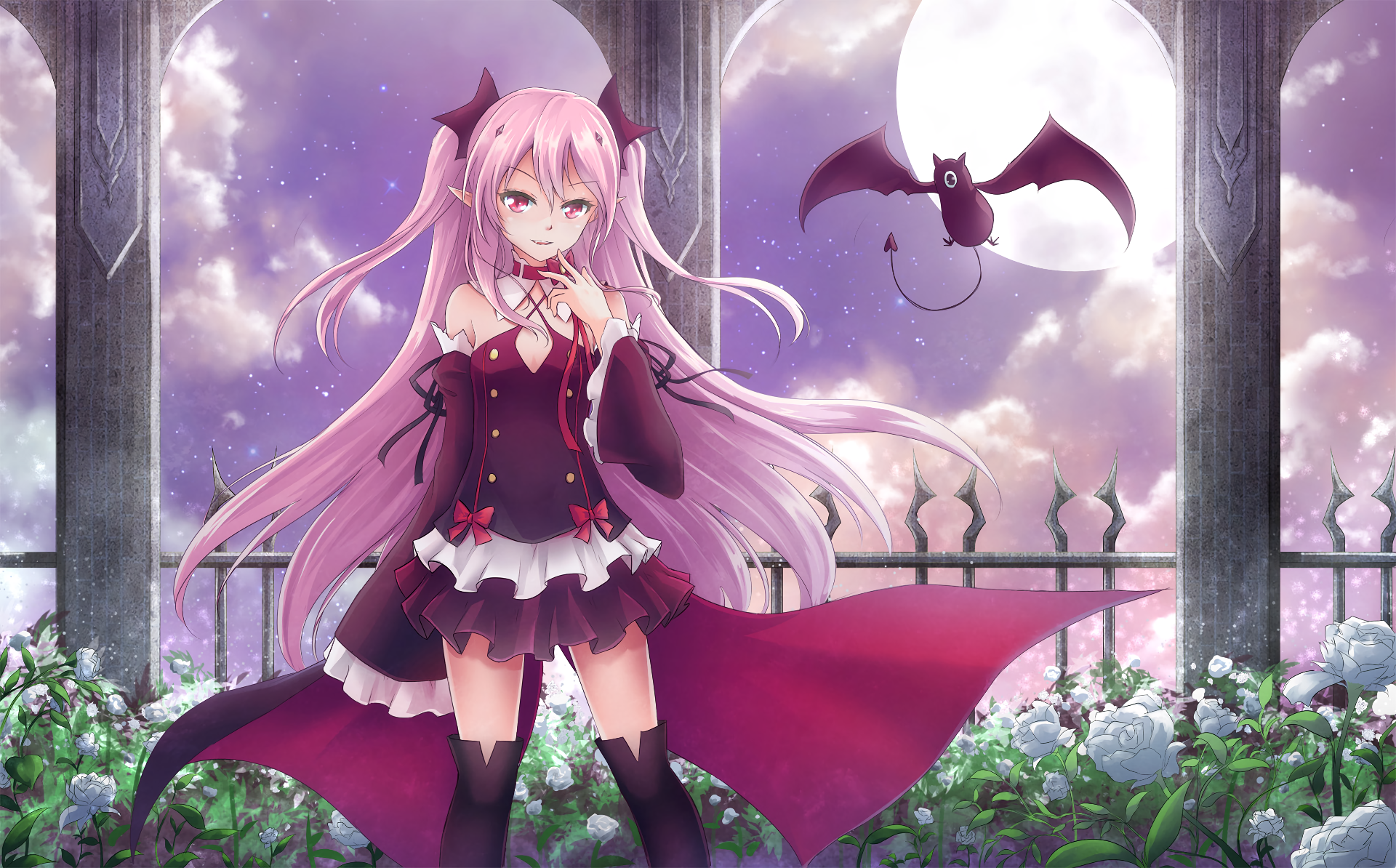 Krul Tepes Seraph Of The End Pink Hair Pink Eyes Smile Dress Vampire Long Hair Pointed Ears Flower F 1920x1194