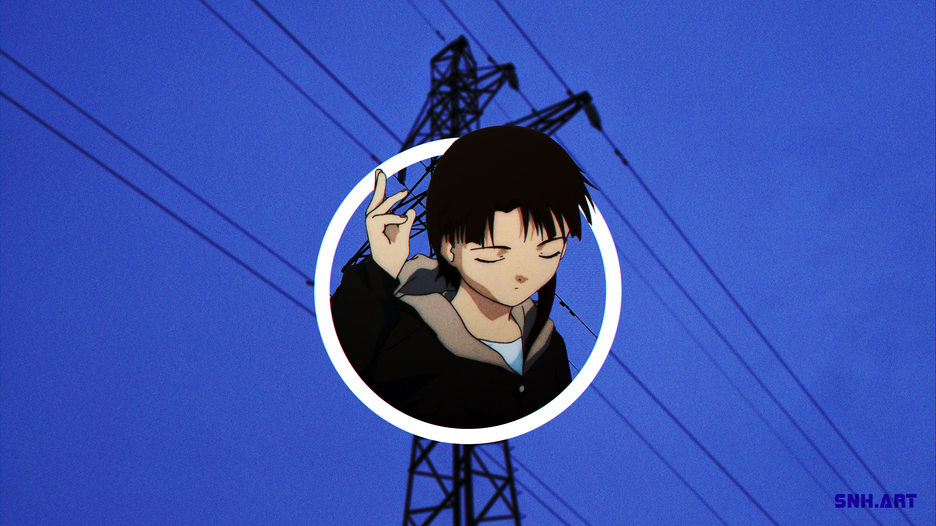 Anime Anime Girls Lain Iwakura Power Lines Wires Network Circle Picture In Picture 3072x1728