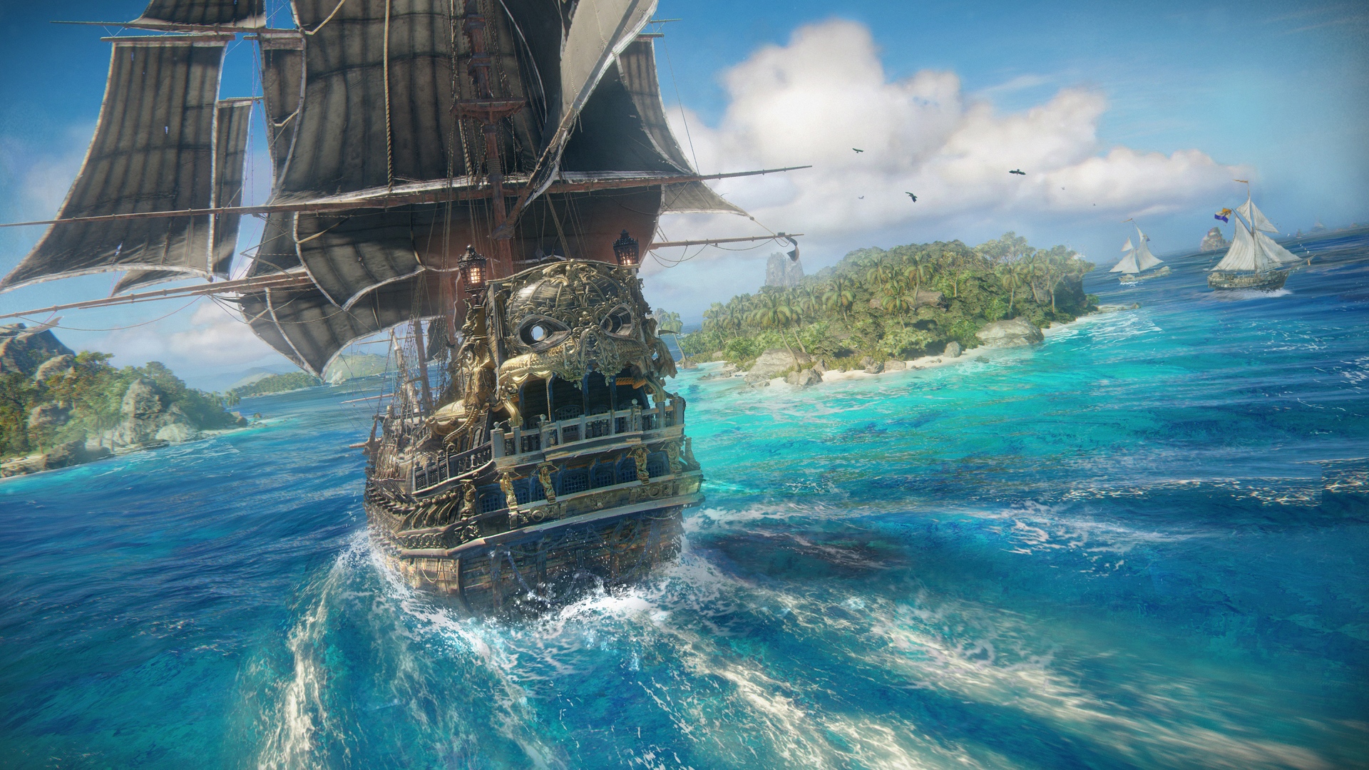 Video Games Skull Bones Ship Pirates Sea Water Island Skull 1920x1080