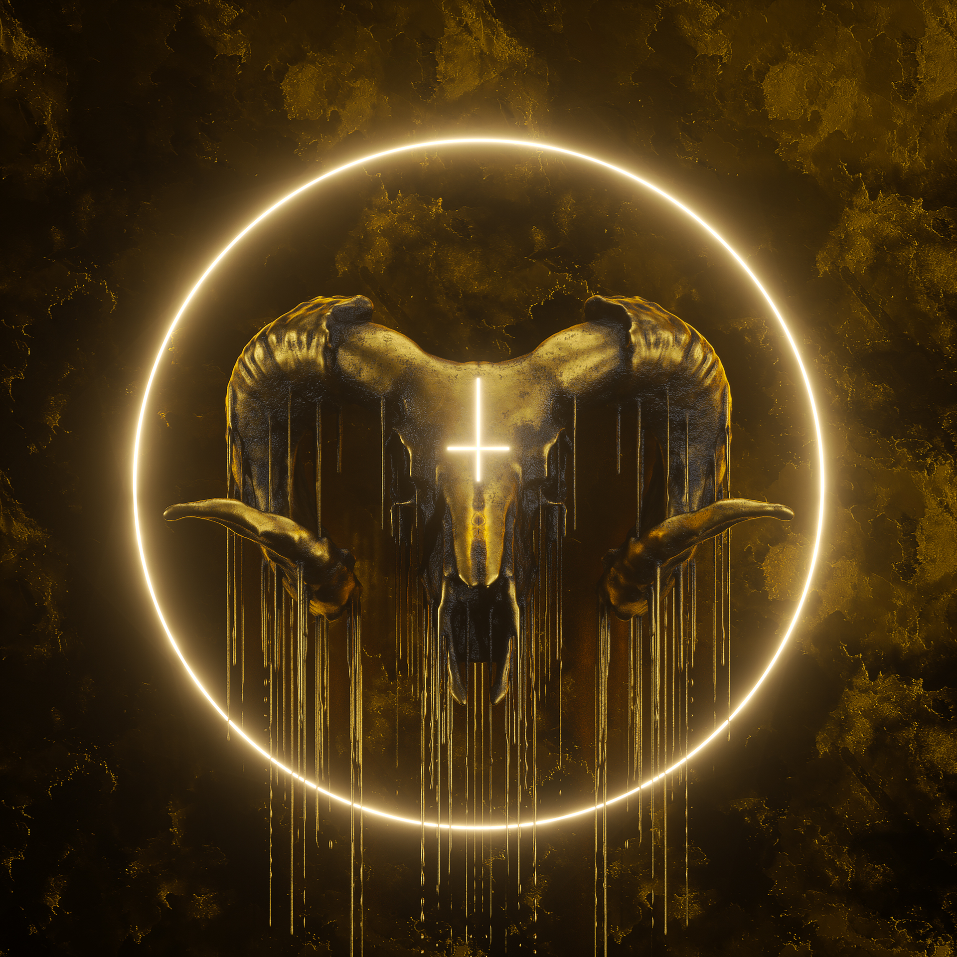 Billelis Skull Cult Gold 3D Artwork Digital 1920x1920