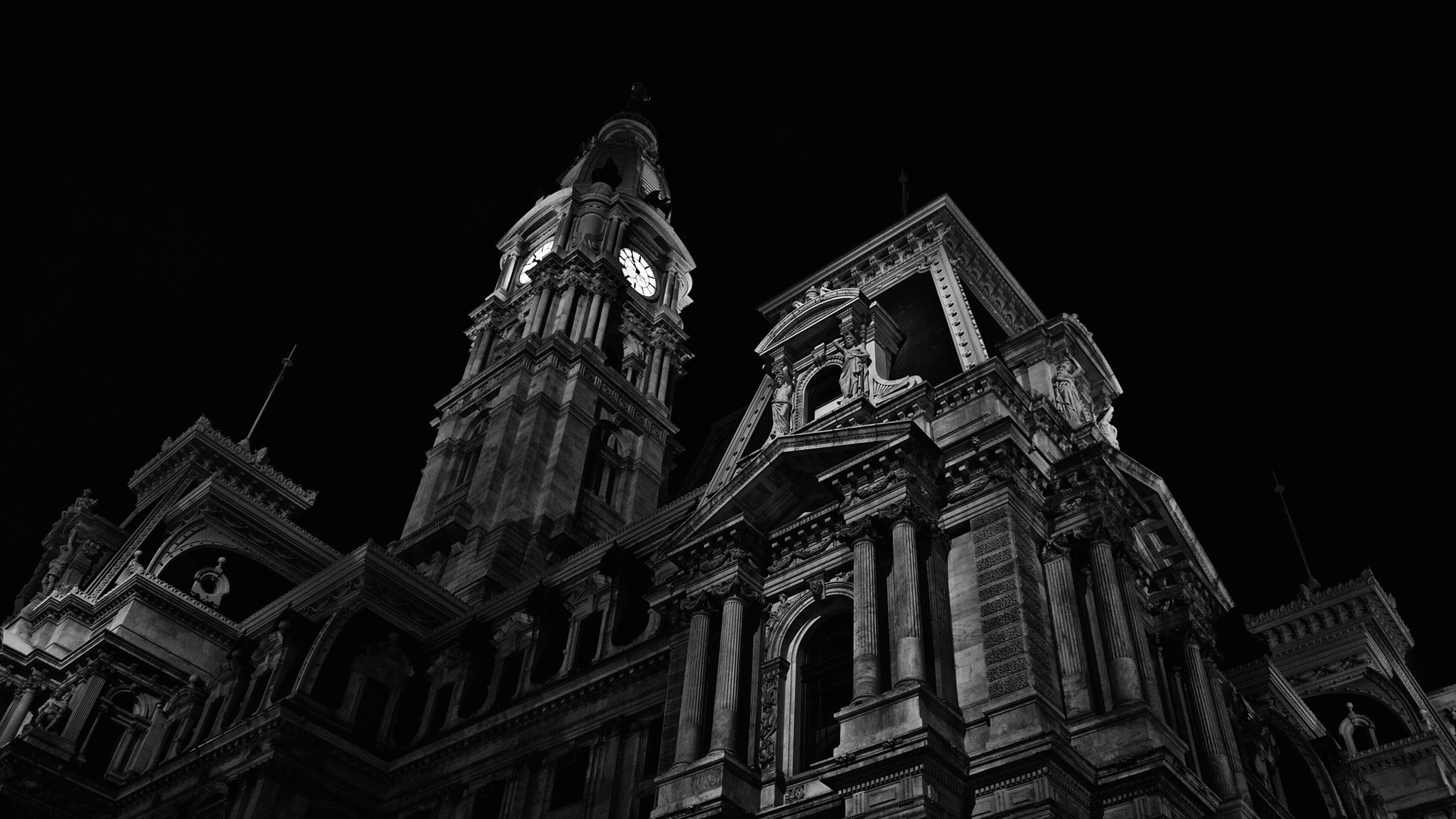 Architecture Worms Eye View Building Philadelphia USA City Hall Old Building Tower Clock Tower Ancie 1920x1080