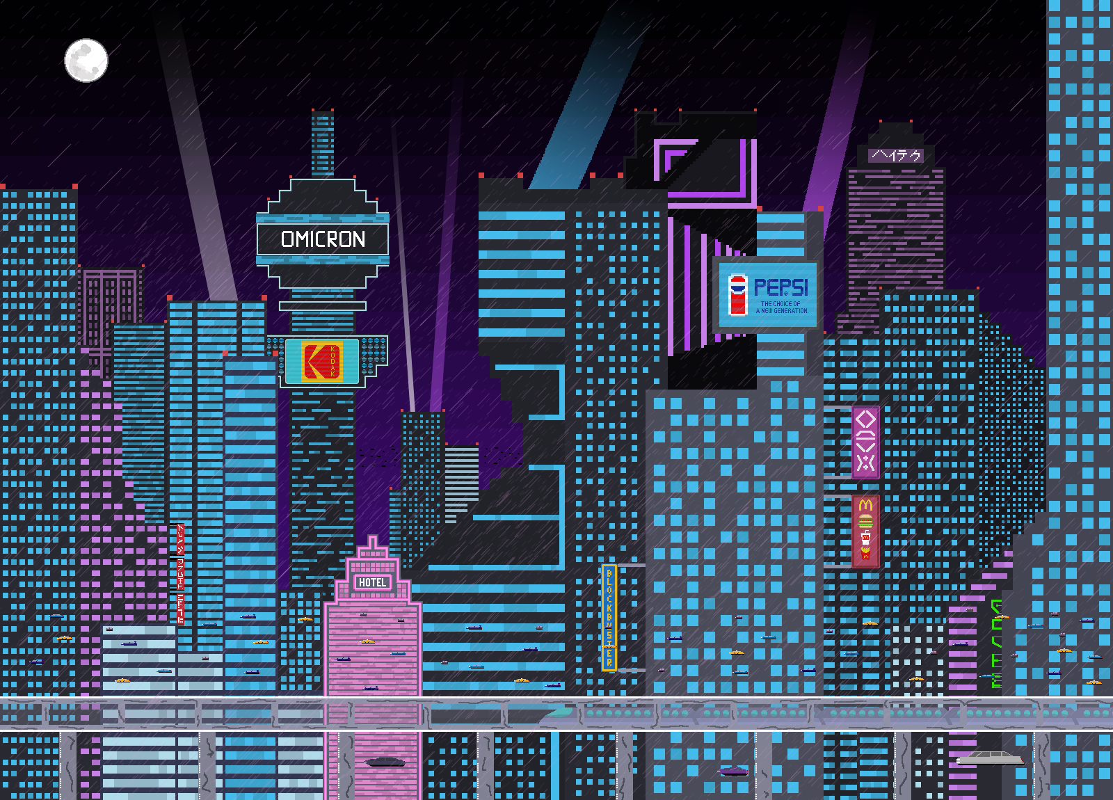 Pixels Pixel Art Pixelated Building Skyscraper Cityscape Moon Rain Square Tower Metro Night Kodak Pe 1600x1150