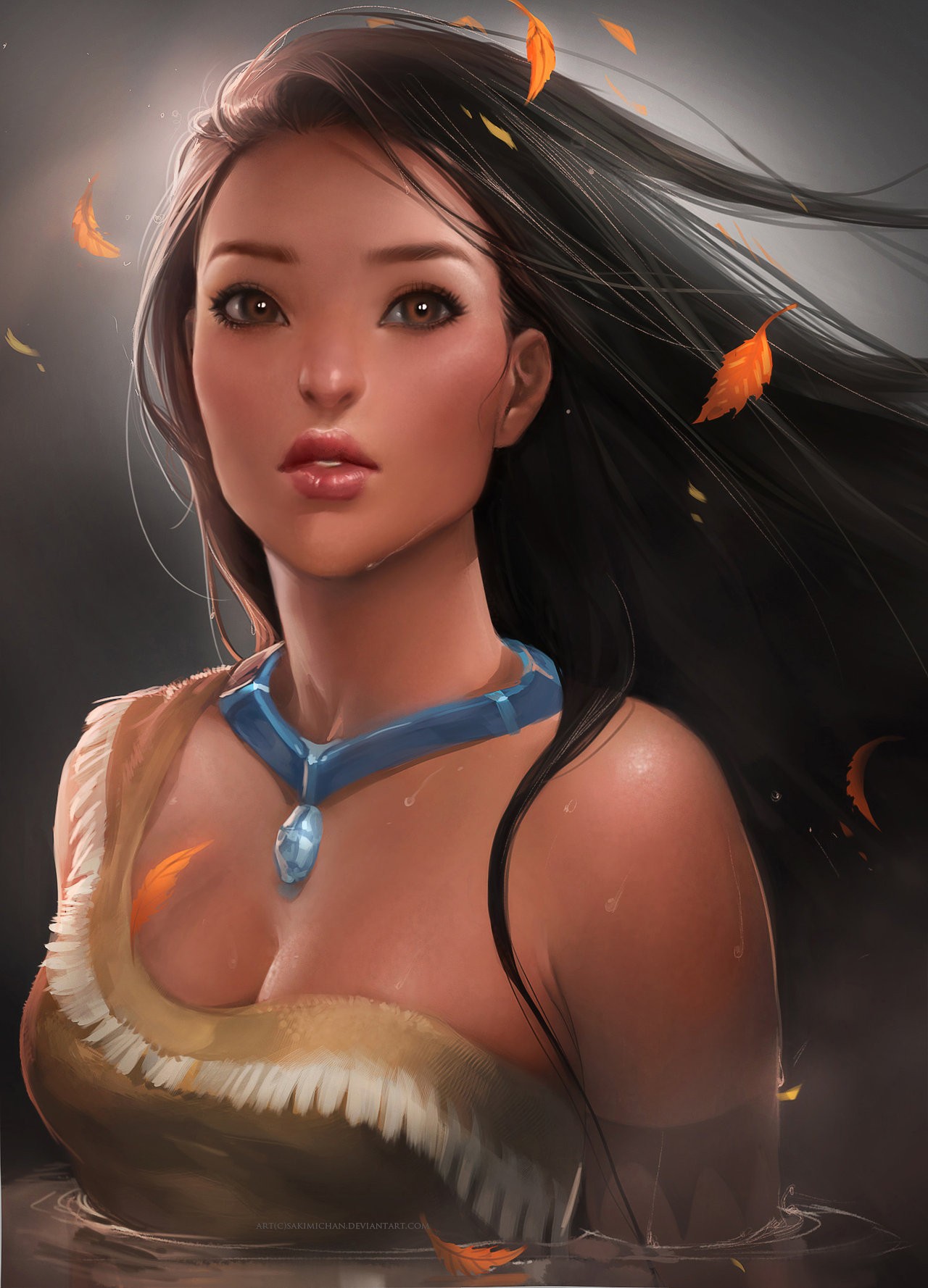 Pocahontas Necklace Disney Fantasy Girl Fantasy Art Leaves Artwork 1280x1778