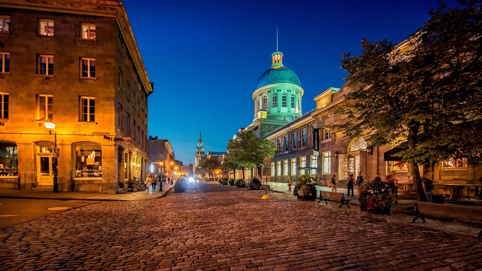 City Cityscape Architecture Street Night Lights Street Light Old Building Tower Montreal Quebec Cana 1920x1080