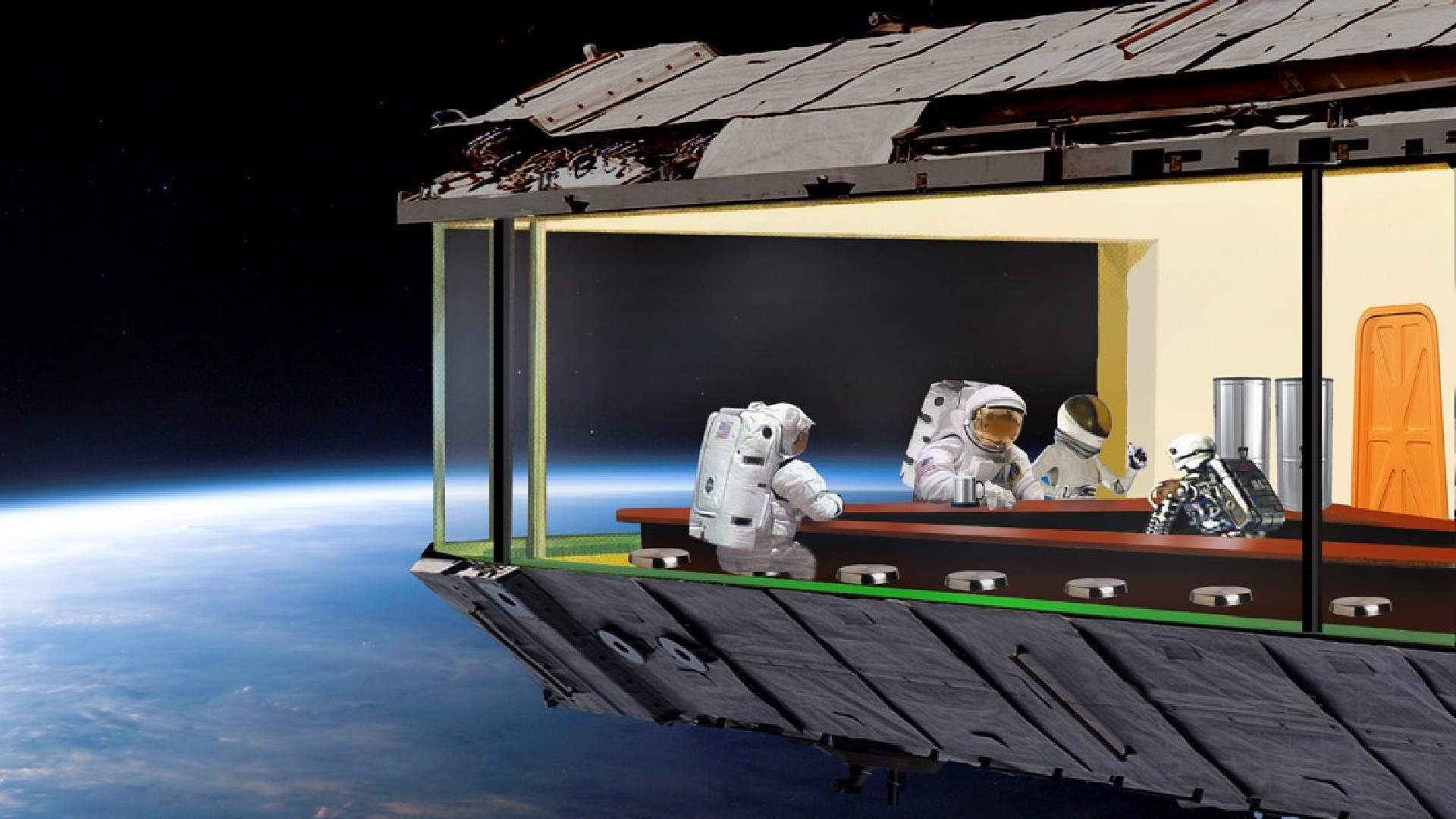 Sci Fi Diner Robot Space Astronaut Humor 1920x1080