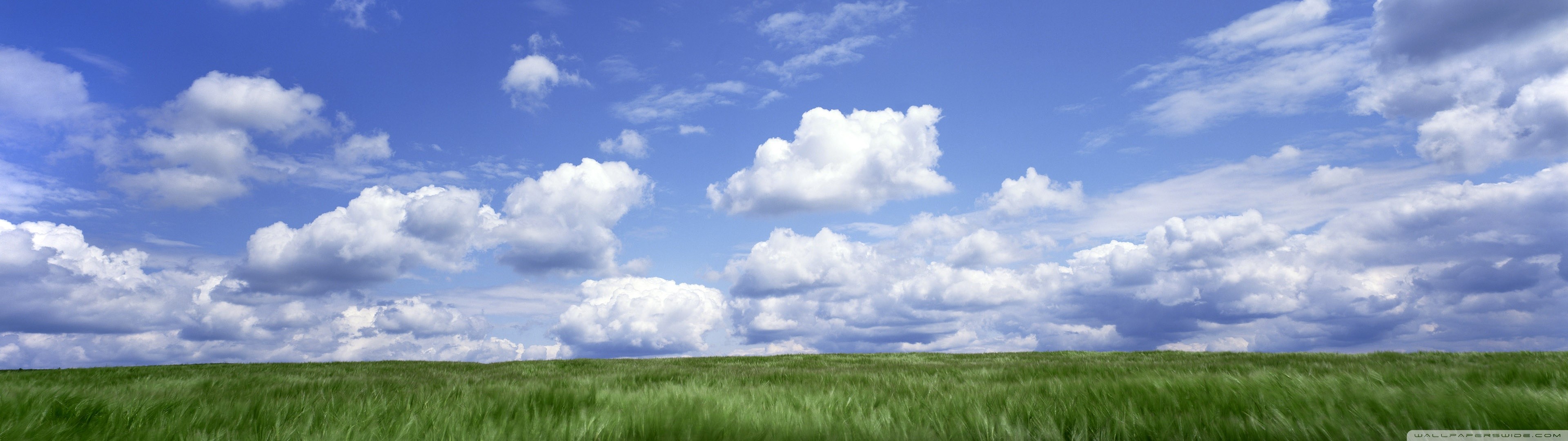 Multiple Display Sky Clouds Grass Wallpaper Resolution 3840x1080 Id Wallha Com