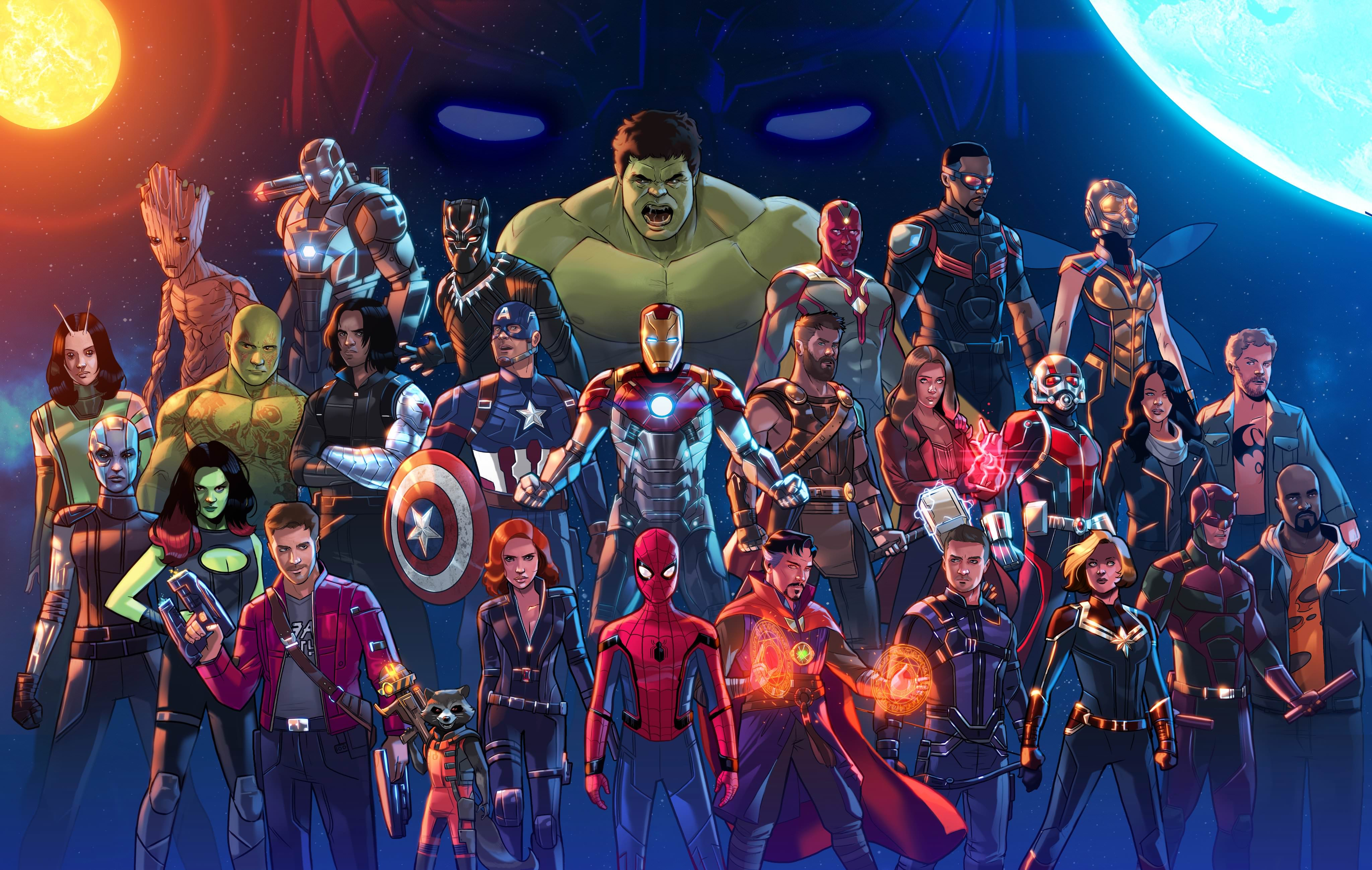 Fan Art Marvel Cinematic Universe Hulk Iron Man Spider Man Captain America Guardians Of The Galaxy T 4096x2596